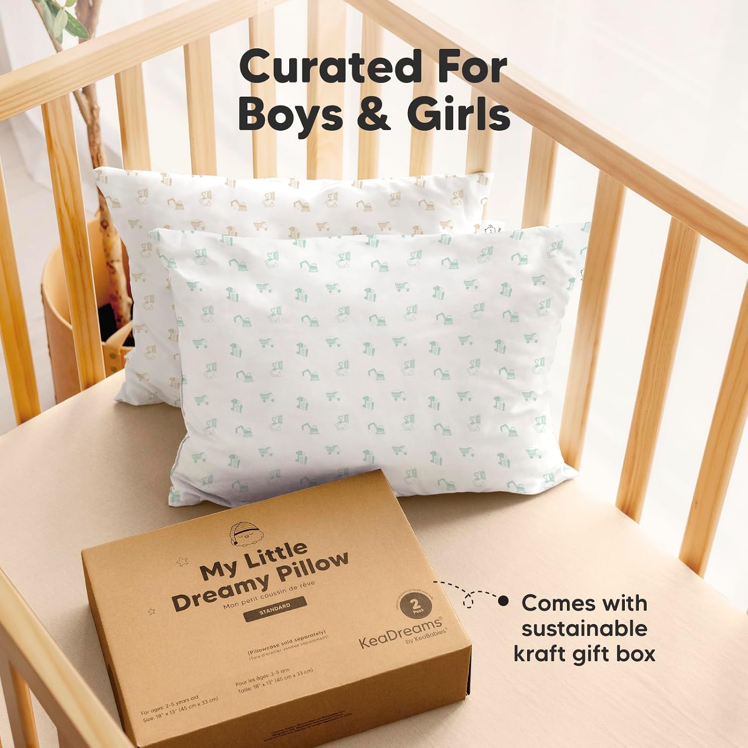KeaBabies 2-Pack Toddler Pillows 2 Year Old to 5-13x18 Soft Organic Cotton Kids Pillow for Sleeping, Travel, School, Daycare, Nap…
