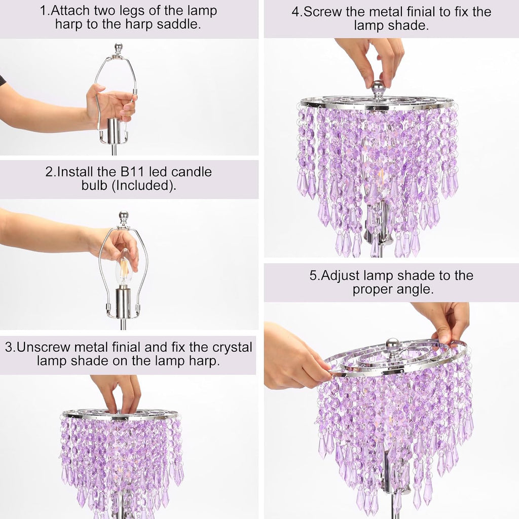USB Bedside Crystal Lamp, 3 Way Dimmable Touch Nightstand Lamp with Dual USB Charging Ports, Lavender Table Lamp Decorative Accent Lamp…
