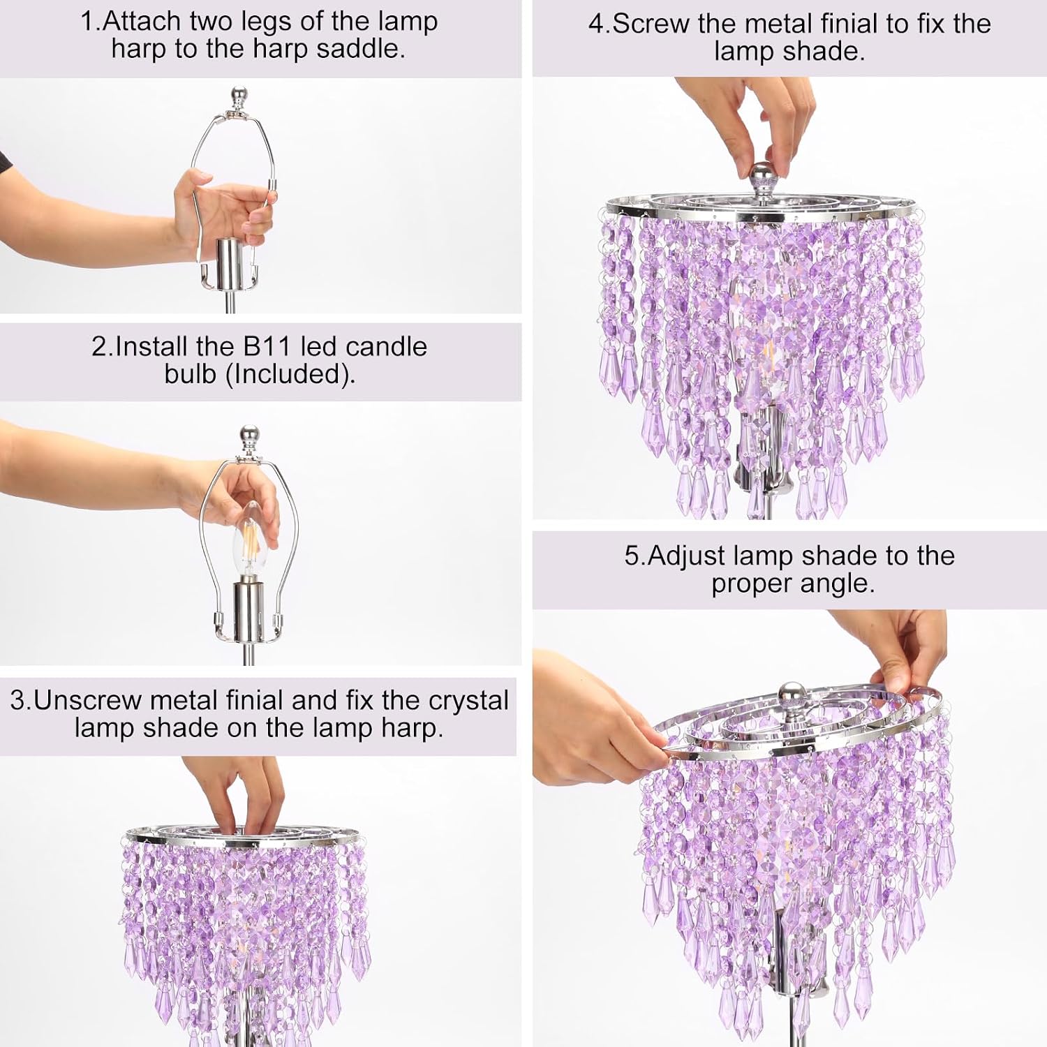 USB Bedside Crystal Lamp, 3 Way Dimmable Touch Nightstand Lamp with Dual USB Charging Ports, Lavender Table Lamp Decorative Accent Lamp…