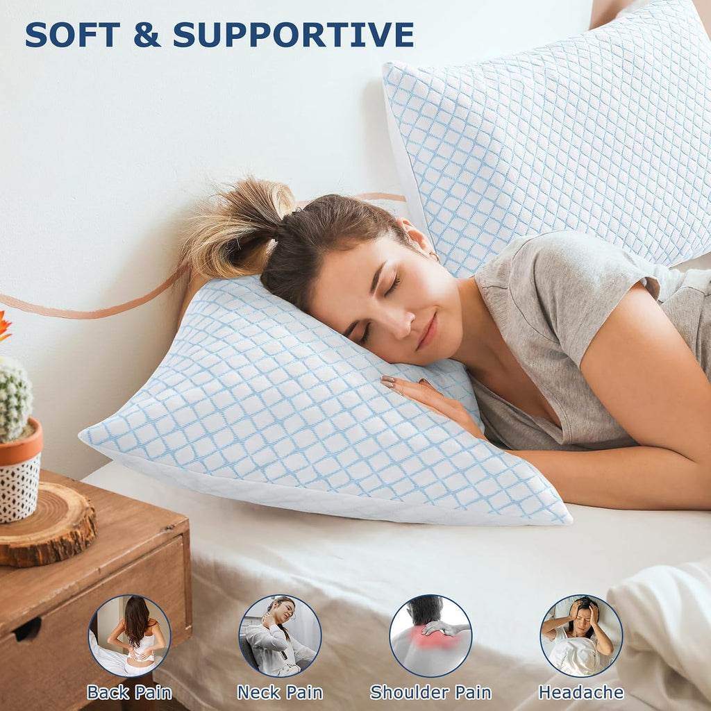 Mislili Cooling Pillows Standard Size Set of 2, Adjustable Firm Memory Foam Standard Pillow, Standard Size Pillows for Stomach Back Side Sl…