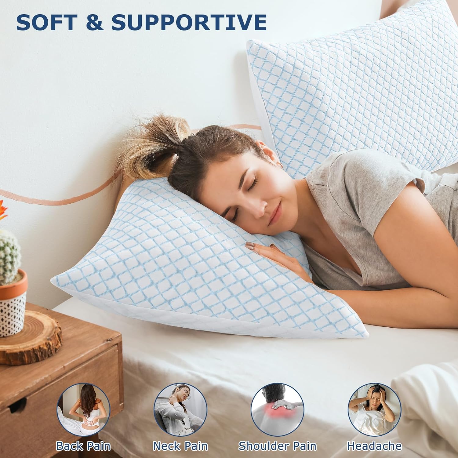 Mislili Cooling Pillows Standard Size Set of 2, Adjustable Firm Memory Foam Standard Pillow, Standard Size Pillows for Stomach Back Side Sl…