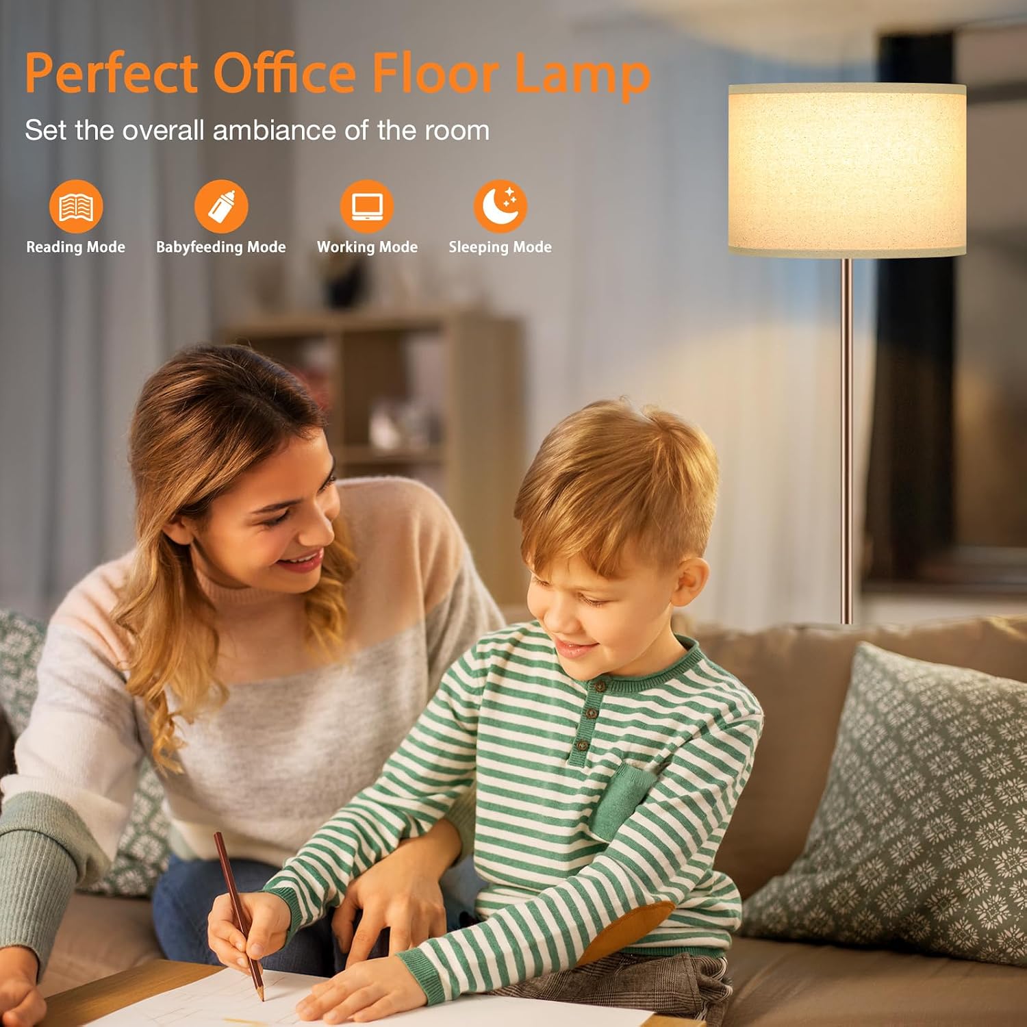 Ambimall Floor Lamps for Living Room with Remote Control and Stepless Dimmable Colors Temperature & Brightness, 9W Bulb Included(Beige…