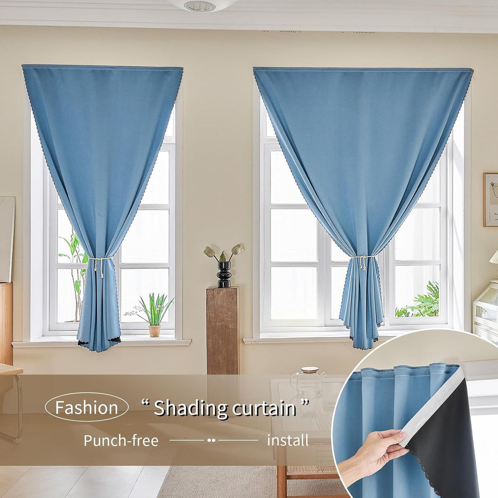 Jilron Magic Tape Stick on Portable Curtains for Windows, Bedroom Blackout Curtains for - Thermal Lnsulated No Drill Curtains Room Darkening…