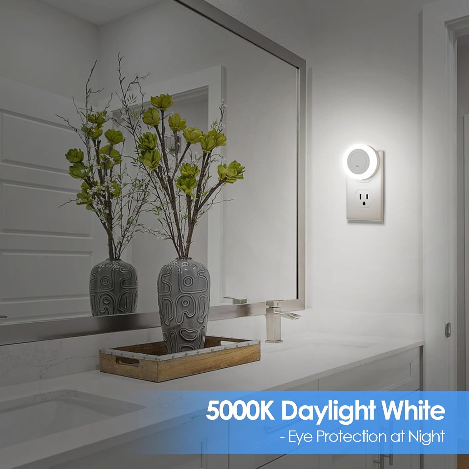 FOLKSMATE LED Night Light, Dimmable Plug-in Dusk to Dawn Light Sensor Nightlight for Bathroom, Bedroom, Adults & Kids Room, Kitchen…