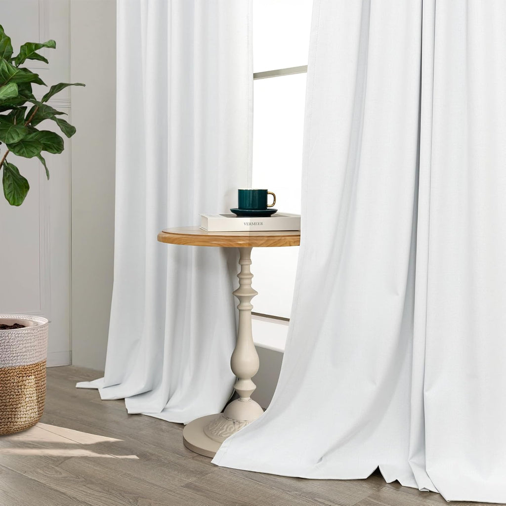 Pitalk Sliding Glass Door Curtains 98 Inches Long 100% Blackout White Curtains for Bedroom Nursery Living Room Darkening Insulated Thermal…