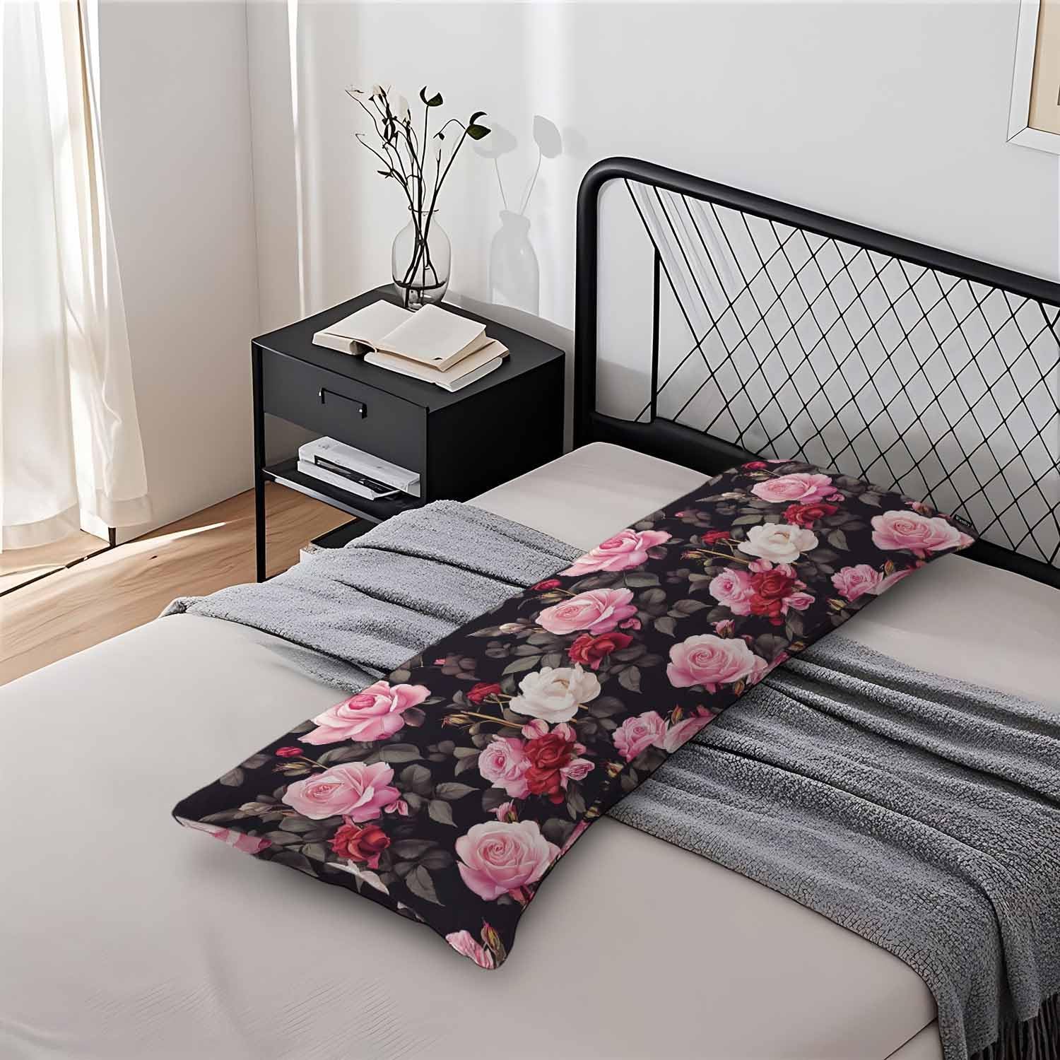 Outdoor Pillows Body Pillow Cover Rose Lumbar Body Pillow Case Protector Blossom Roses Body Cushion Covers Bed Body Pillowcases for…