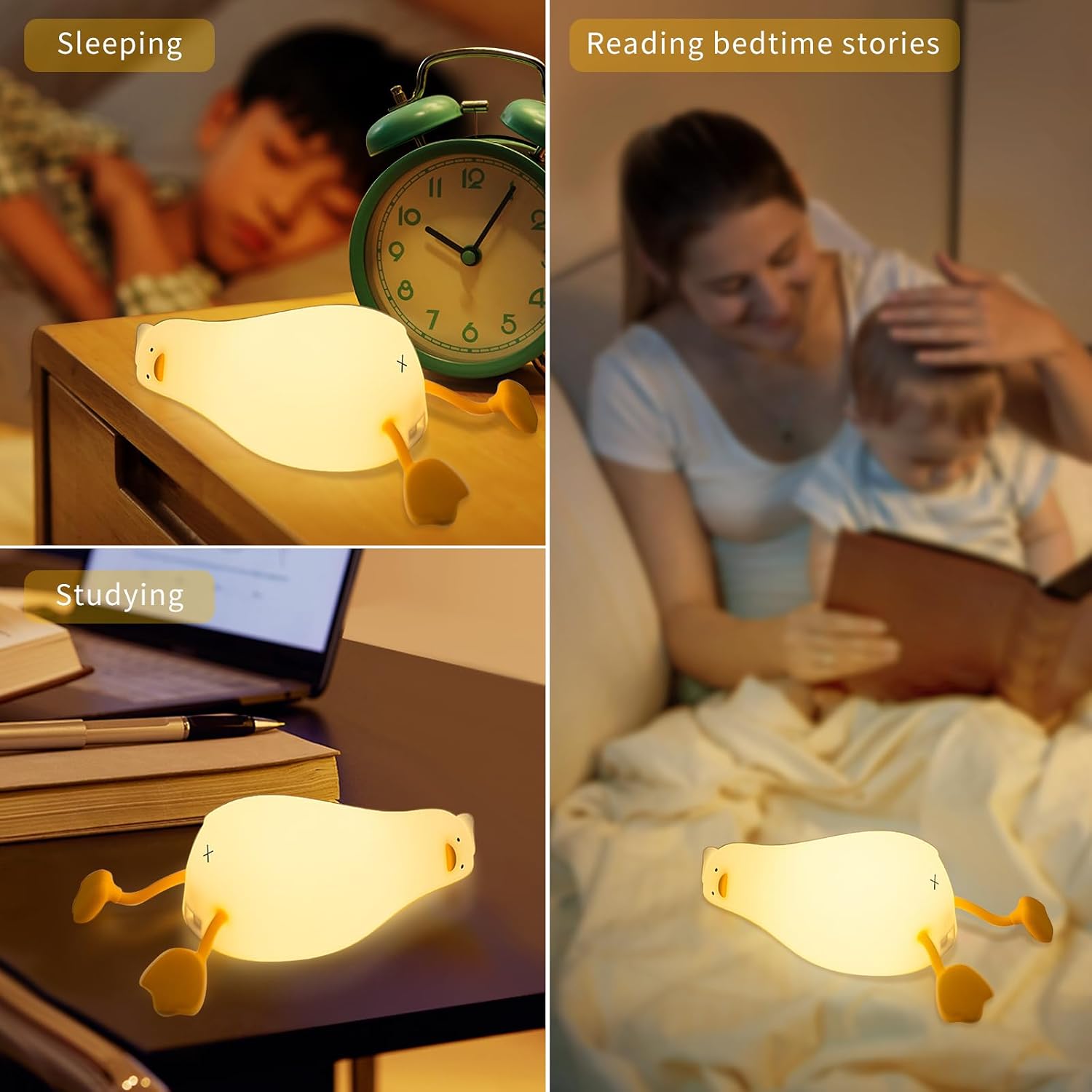 Avacom Duck Night Light, Soft Squishy Silicone Kids Nightlight, Lying Flat 3 Level Dimmable Touch Lamp with Timer, 1200mAh USB Rechargeable…