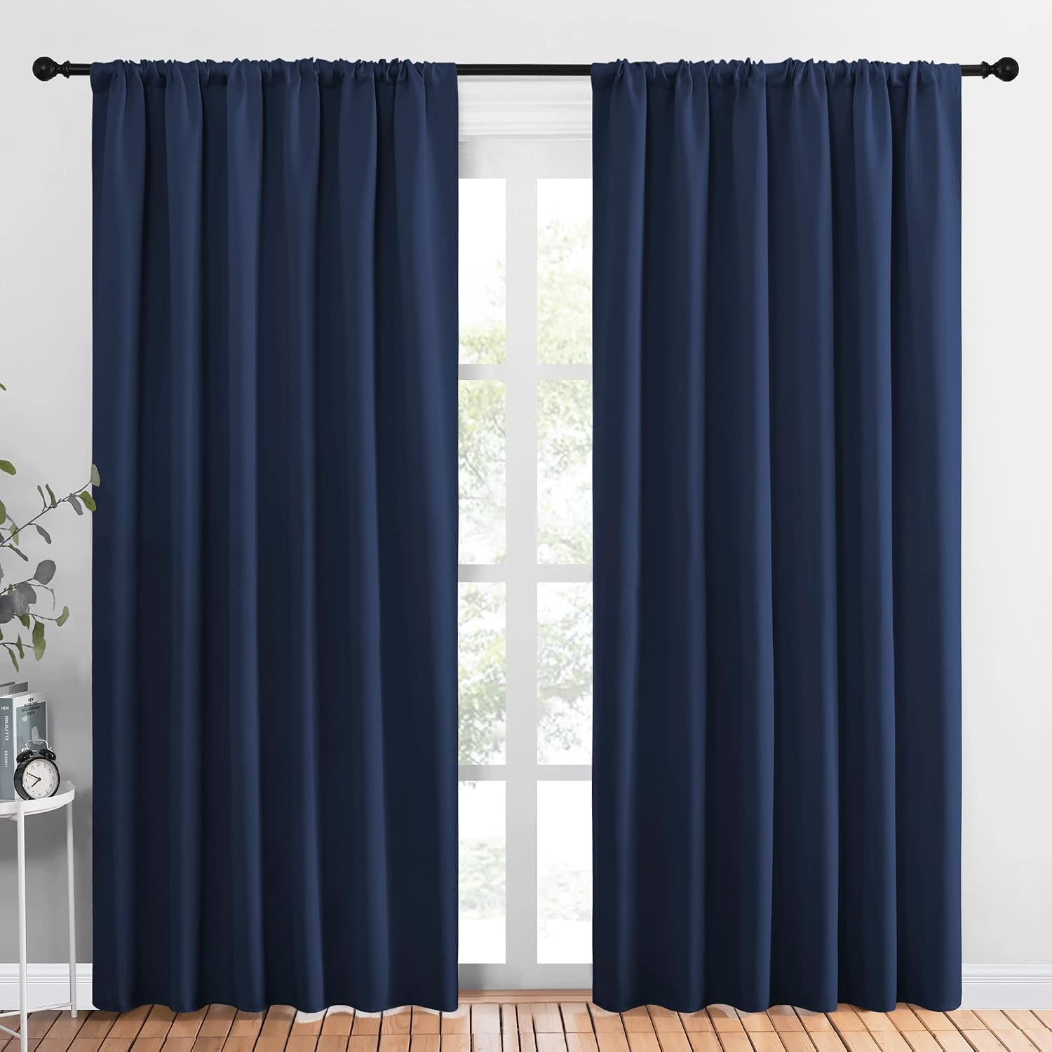 NICETOWN Living Room Curtains, Blackout Draperies, Home Decorations Thermal Insulated Solid Rod Pocket Blackout Drapes for Cafe (Navy…