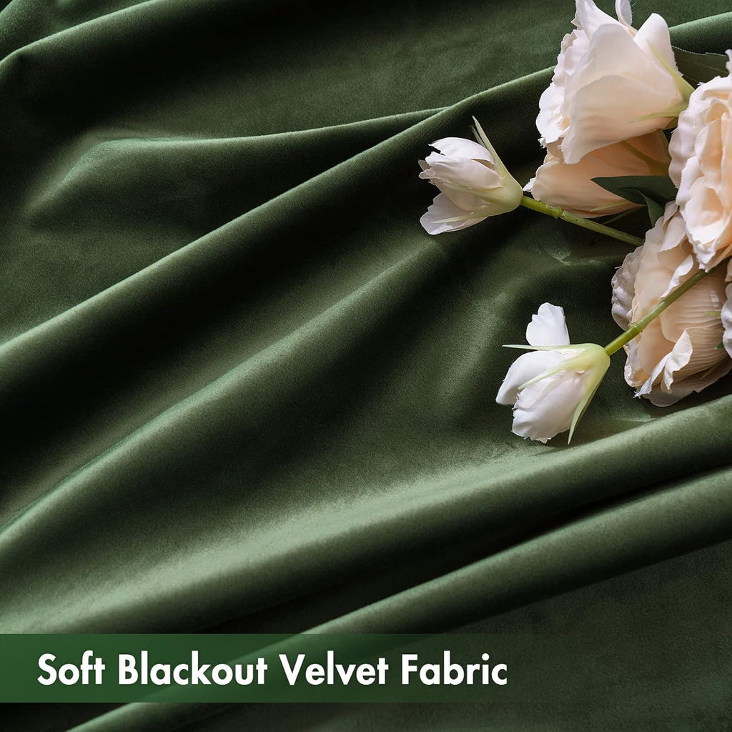 MIULEE Olive Green Velvet Curtains Thermal Insulated Blackout Curtain Drapes for Bedroom Living Room Darkening 96 Inches Long Curtains…