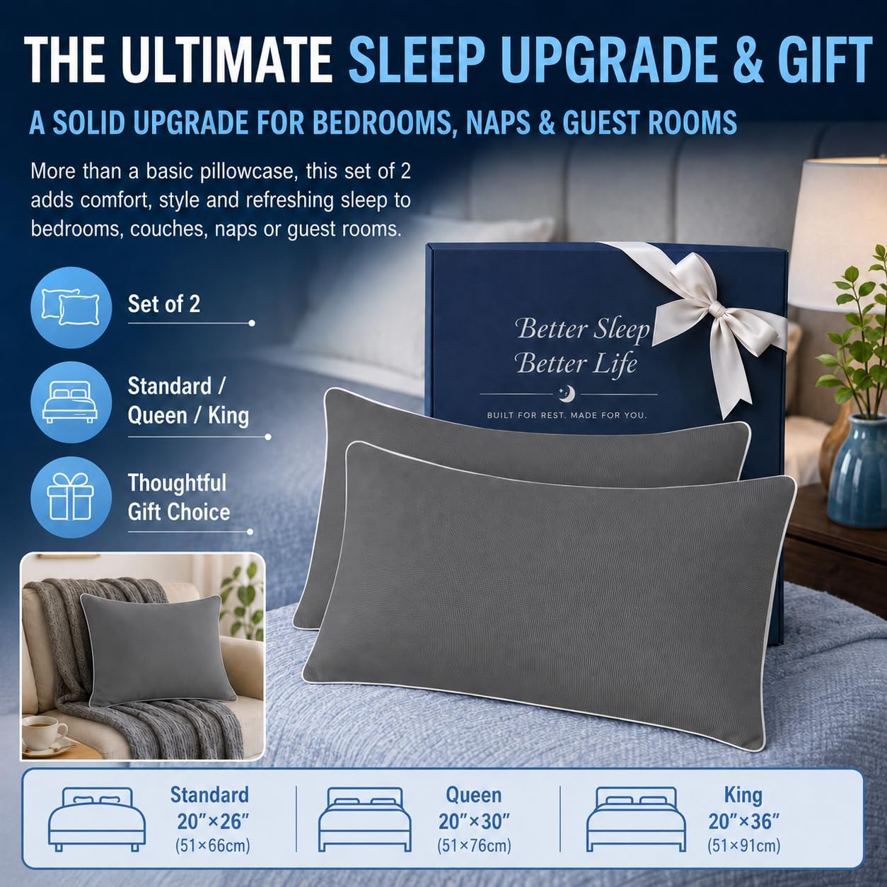 Cieltown Cooling Pillow Cases for Hot-Sleepers: Q-Max ≥0.4 Nylon Spandex Cool-to-Touch for Night Sweats - Waffle Weave for Dry & Com…