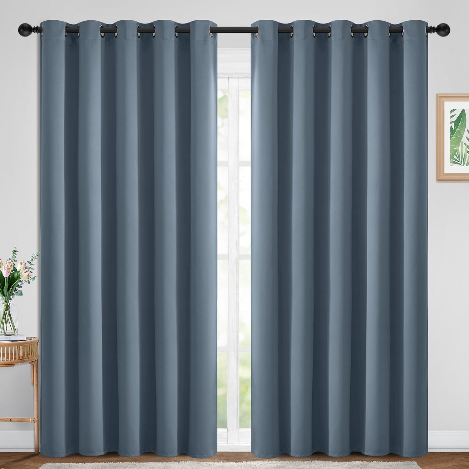 Yakamok Blackout Curtains Room Darkening Thermal Insulated Window Panels, Solid Grommet Top Drapes for Bedroom/Living Room(70Wx84L, Stone…