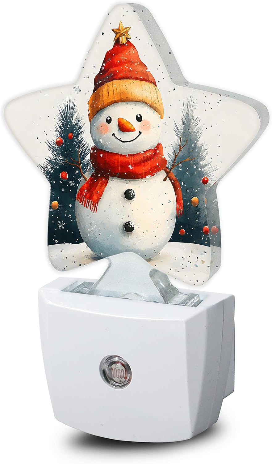 Snowmolle Night Light, Christmas Snowman Plug into Wall with Dusk to Dawn Light Sensors, Winter Trees Warm Star Nightlights for Bedroom, Bathr…