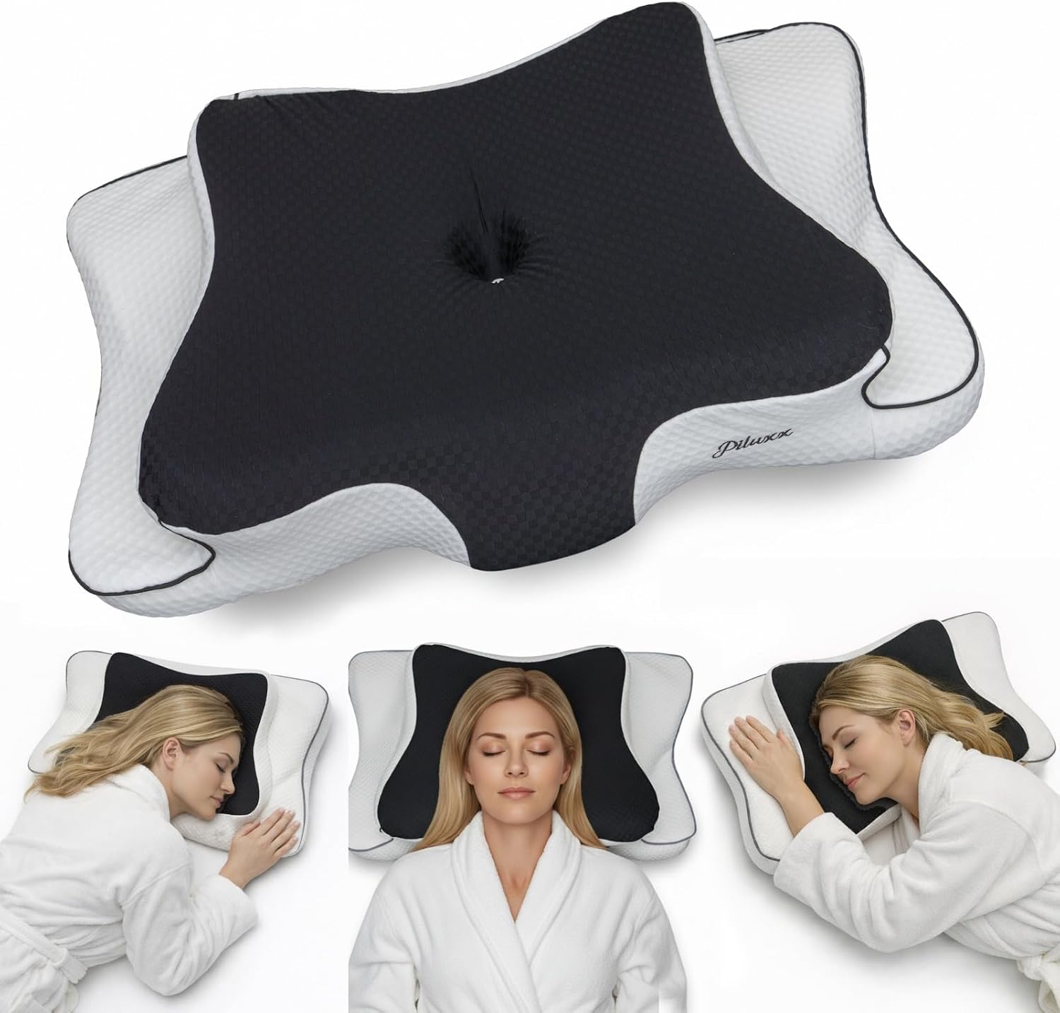 piluxx Cervical Neck Pillow for Sleeping – Cooling Memory Foam Cervical Pillow for Side Sleepers and Back Sleepers – Contour Ergonom…
