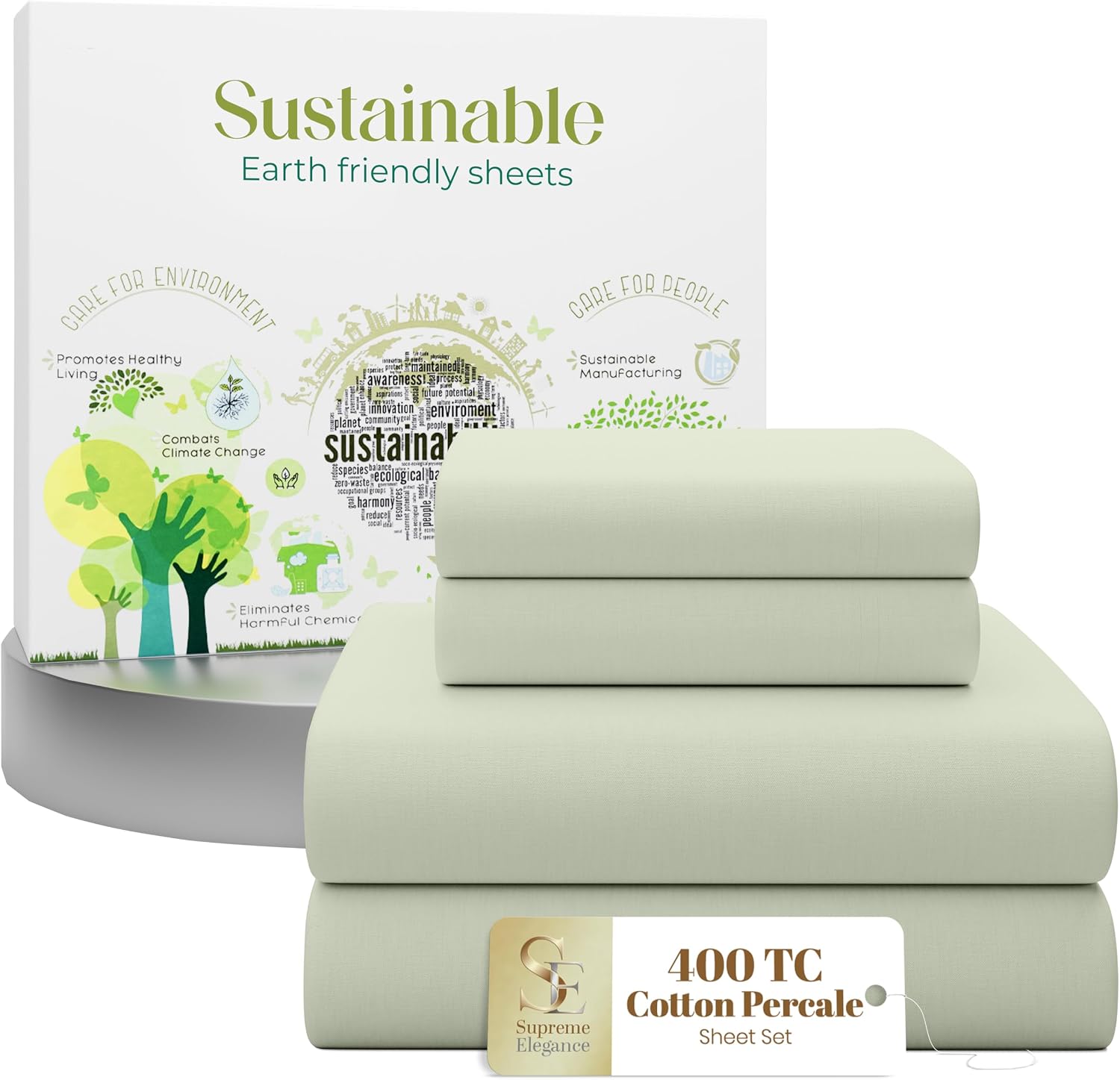 SupremeElegence SUPREME ELEGANCE 4 Pcs 100% Cotton King Size Sheets Set, Brownish Grey, 400 Thread Count, Percale Weave, Cooling, Deep Pock…