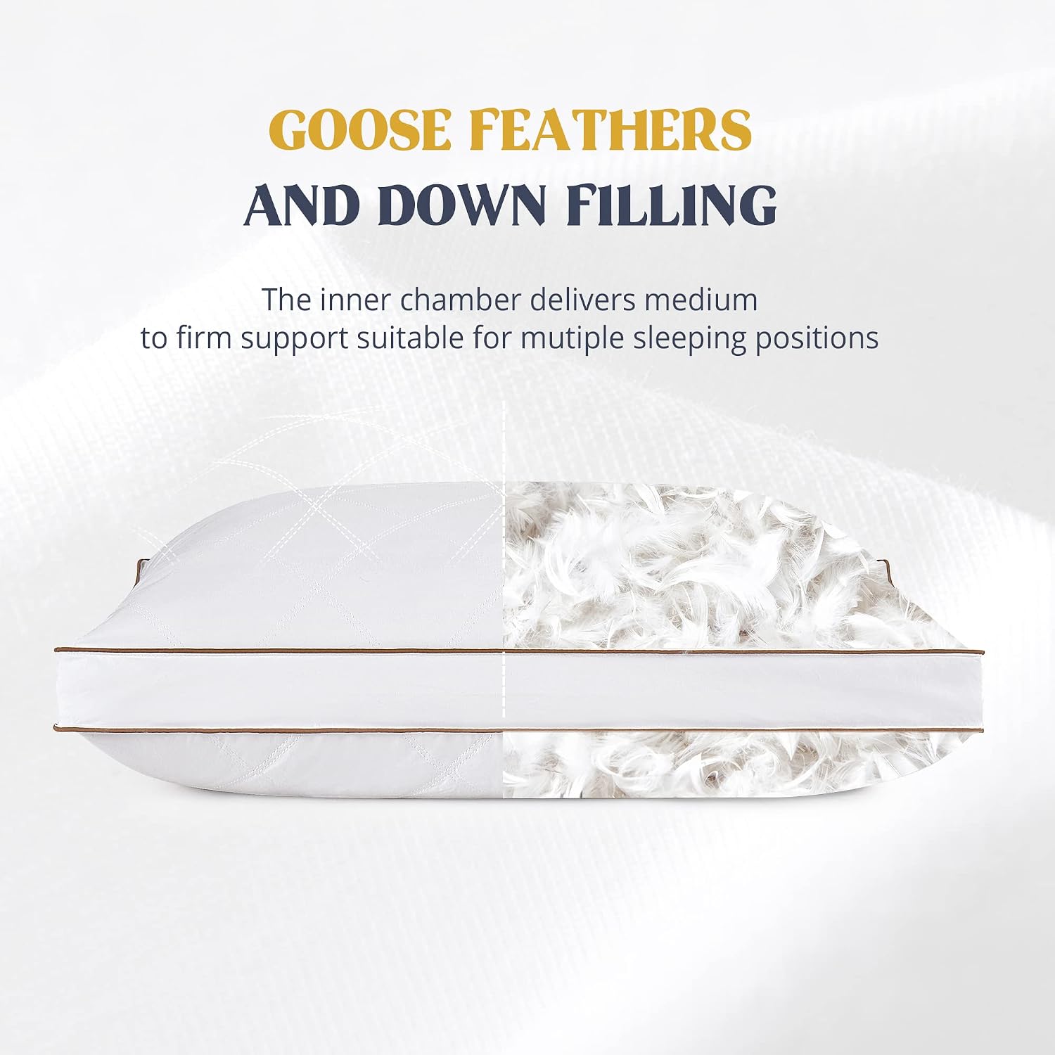 puredown® Goose Feathers and Down Pillow for Sleeping Hotel Collection Bed Pillows, Gusseted, King, Set of 2