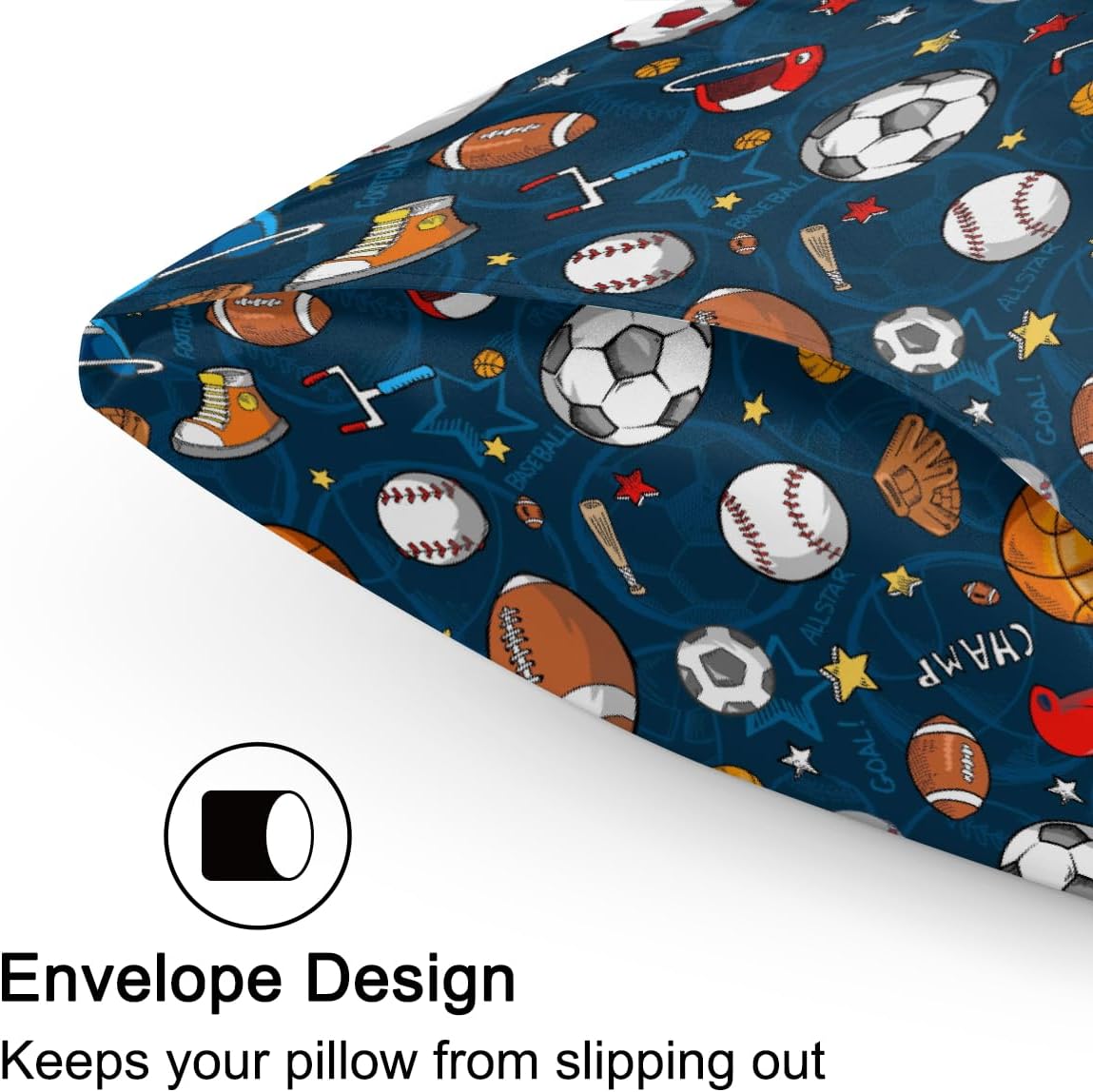 Satin Pillowcase for Hair and Skin Cartoon Baseball Football Sport Soft Silk Pillow Case with Envelope Closure Cooling Pillow Cases Slip…