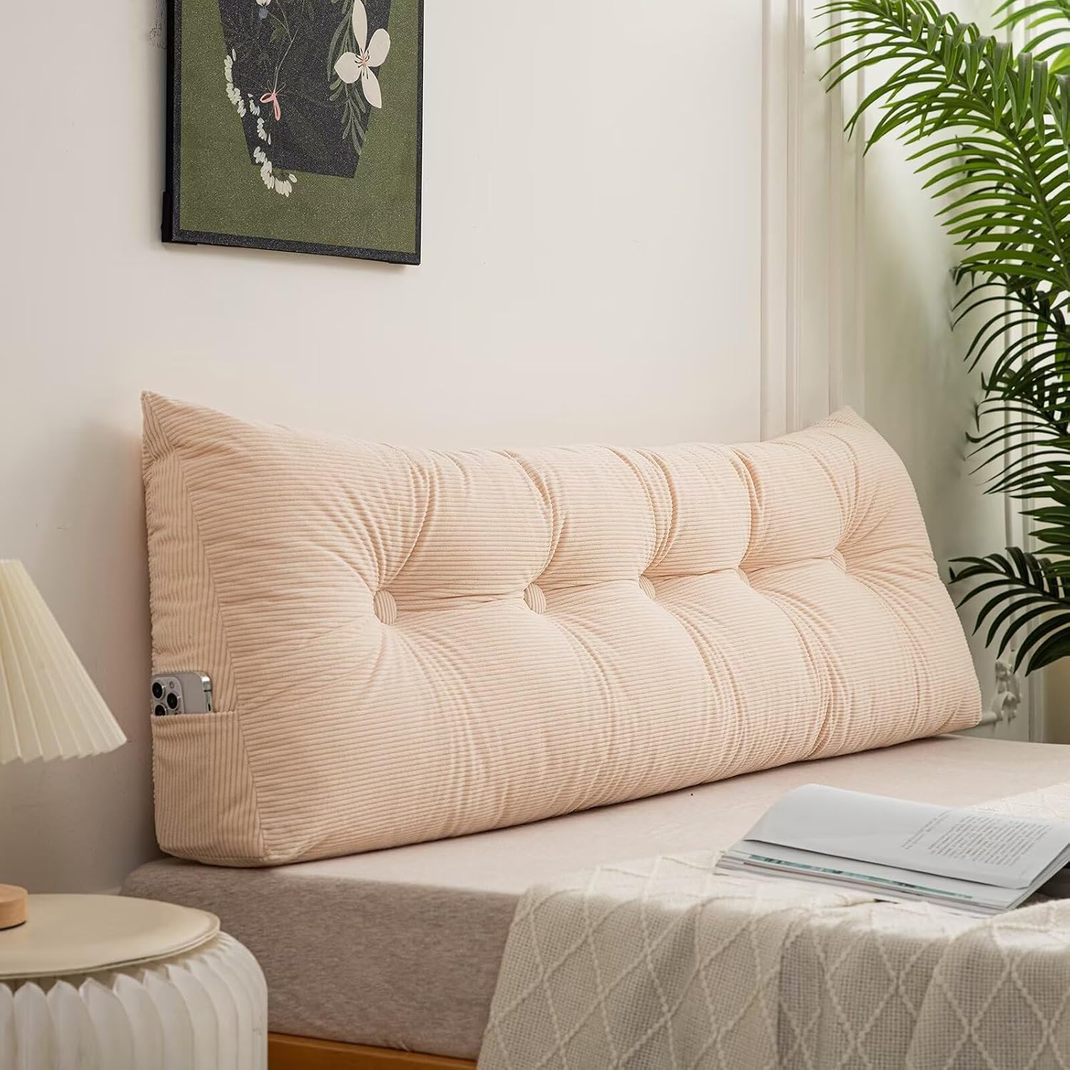 Twin Size Headboard Pillow for College Dorm Beige Large Reading Wedge Pillows Headboard Plush Triangular Backrest Bed Rest Bolster Daybed…