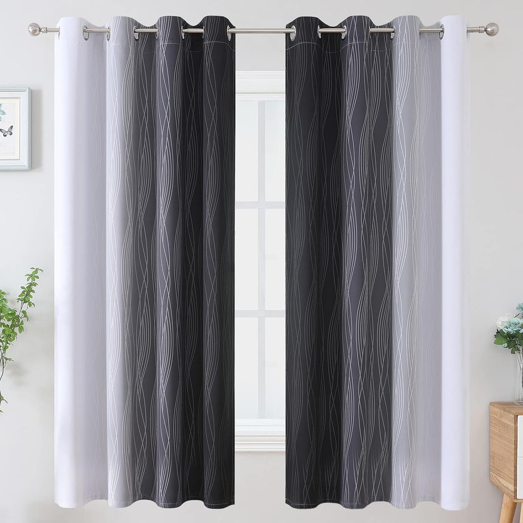 Estelartextiler Estelar Textiler Ombre Greyish White Black Blackout Curtains & Drapes 63 Inch Length 2 Panels for Bedroom, Thermal Insulate…