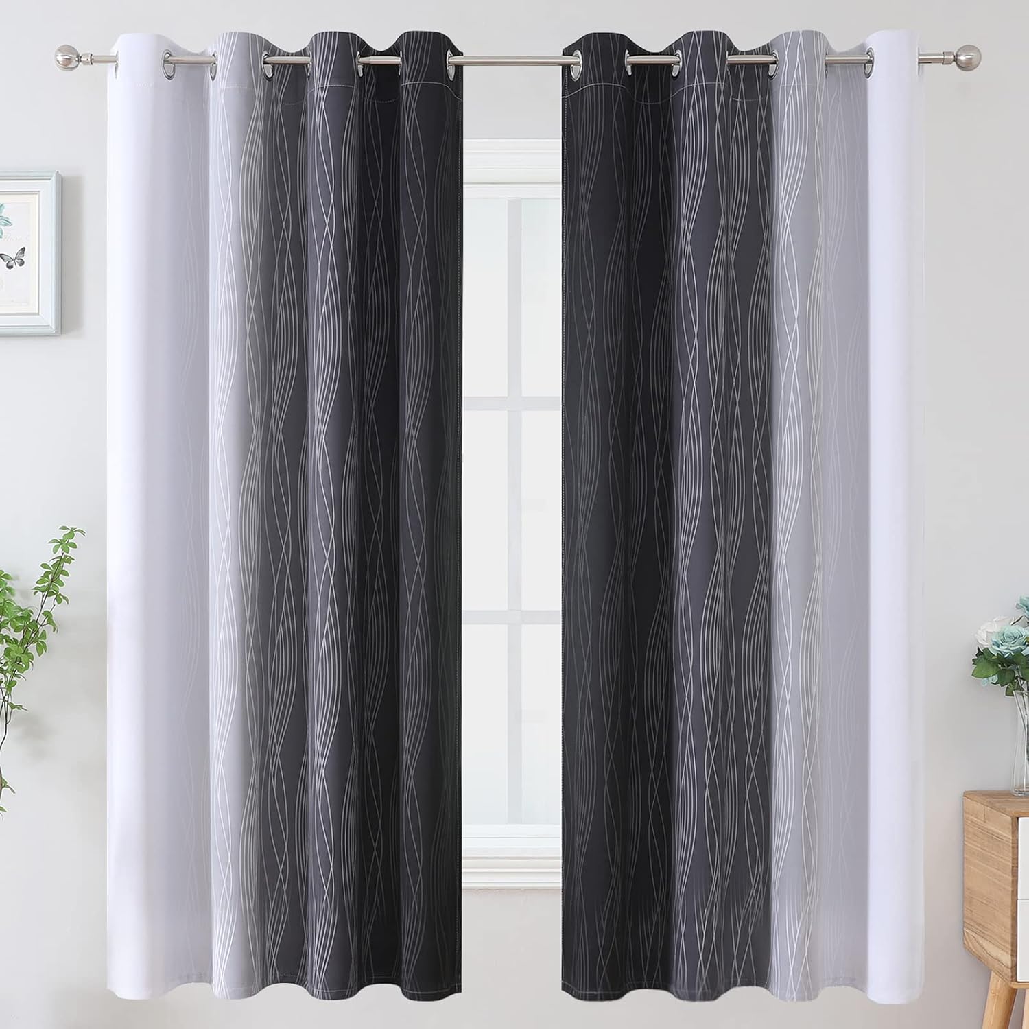 Estelartextiler Estelar Textiler Ombre Greyish White Black Blackout Curtains & Drapes 63 Inch Length 2 Panels for Bedroom, Thermal Insulate…