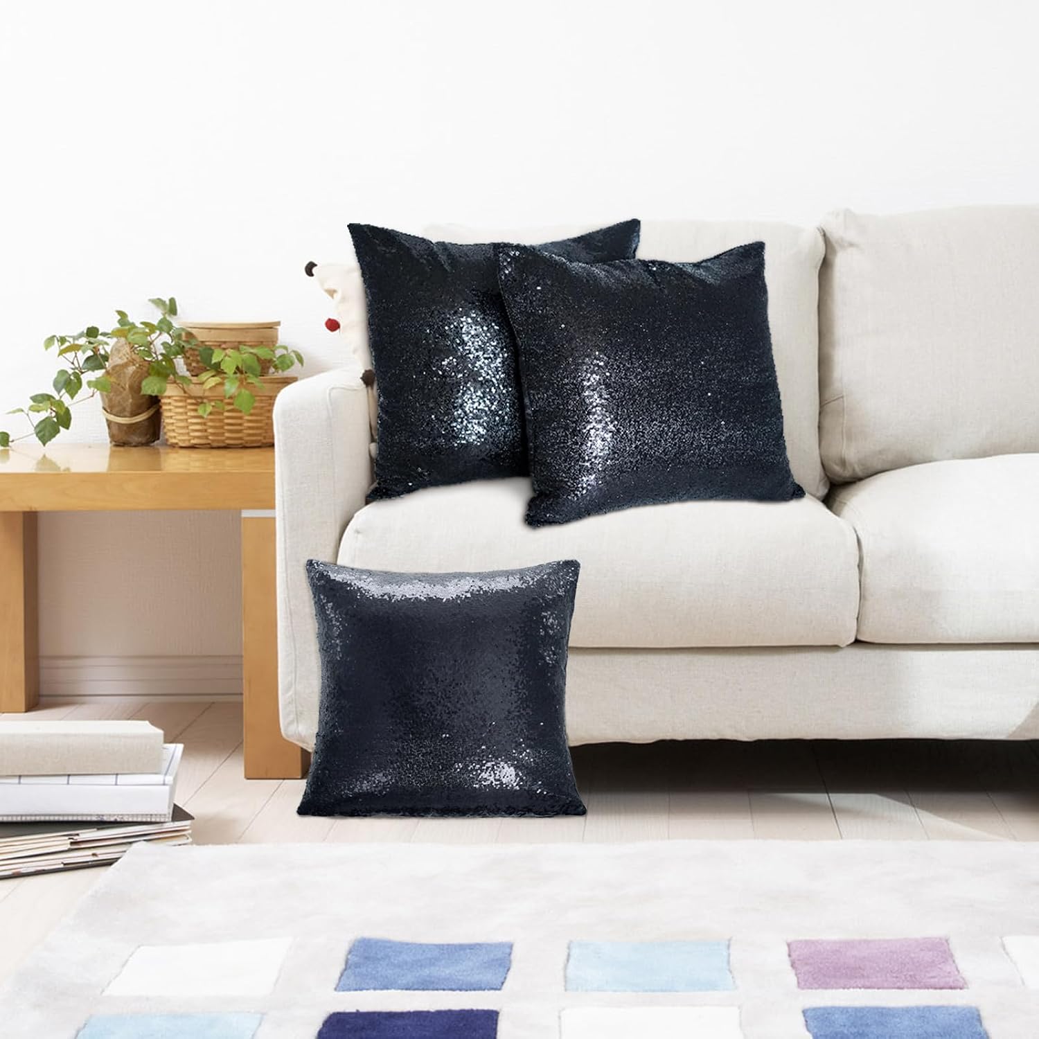 Eternal Beauty Set of 2 Sequin Decorative Pillow Cover Black Throw Pillow Covers for Couch Throw Pillows 20 X 20 Inches