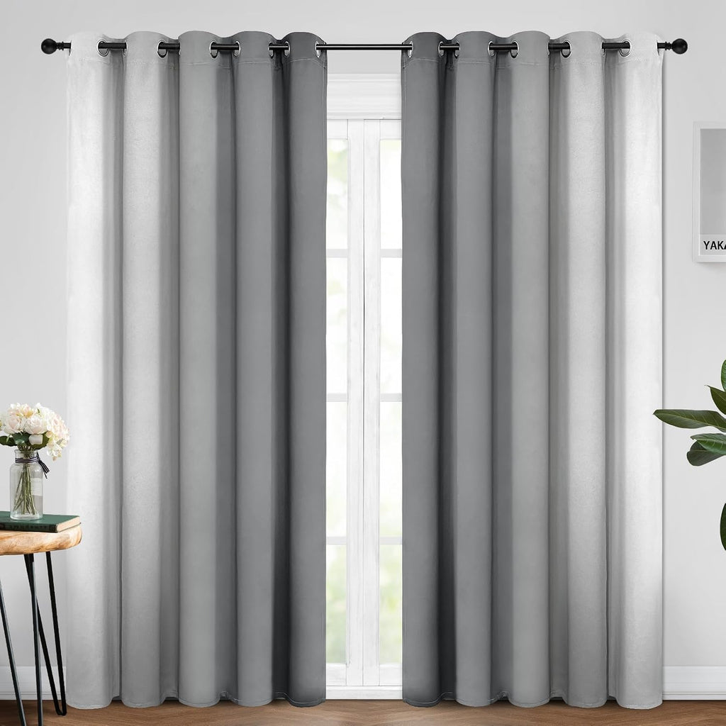 Yakamok Room Darkening Ombre Curtains 84 Inch Length, Grey and Greyish White Thermal Insulated Gradient Color Curtains, Light Blocking Gromm…