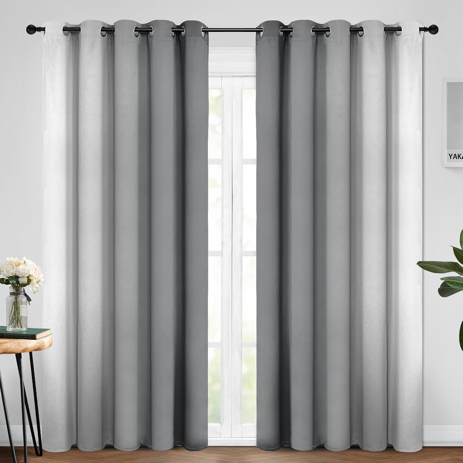 Yakamok Room Darkening Ombre Curtains 84 Inch Length, Grey and Greyish White Thermal Insulated Gradient Color Curtains, Light Blocking Gromm…