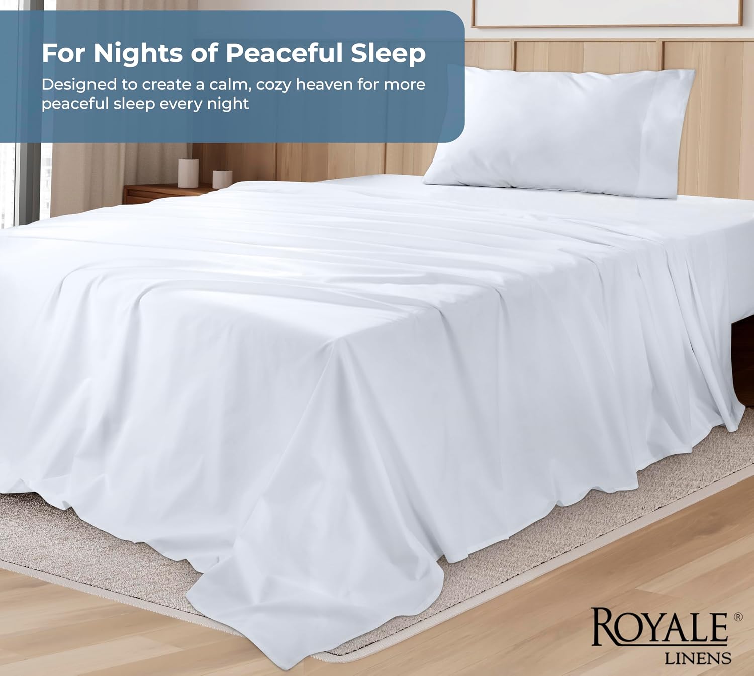 Royalelinens ROYALE LINENS 100% Organic Cotton Twin XL Sheet Set - Percale Weave - 3 Pieces Set - 1 Flat, 1 Deep Pocket Fitted Sheet and 1…