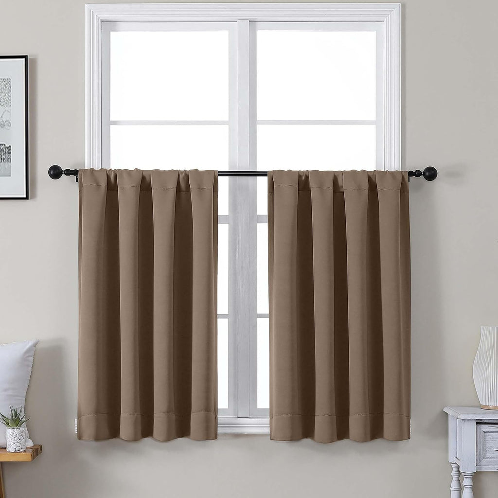 Gwine Brown Short Curtains 36 Inches Long, Small Half Window Curtains Thermal Insulated Room Darkening Blackout Curtain for Bathroom…