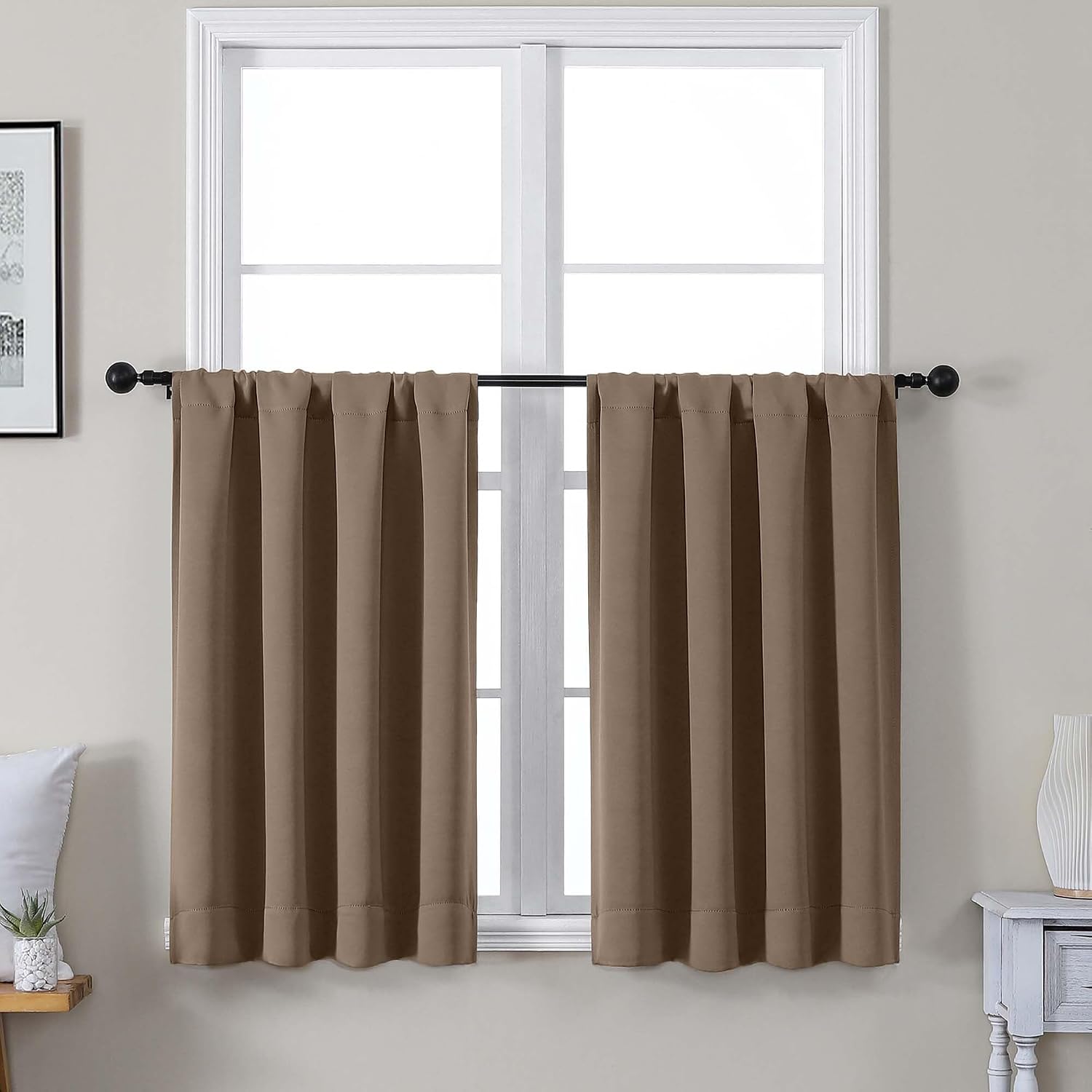 Gwine Brown Short Curtains 36 Inches Long, Small Half Window Curtains Thermal Insulated Room Darkening Blackout Curtain for Bathroom…