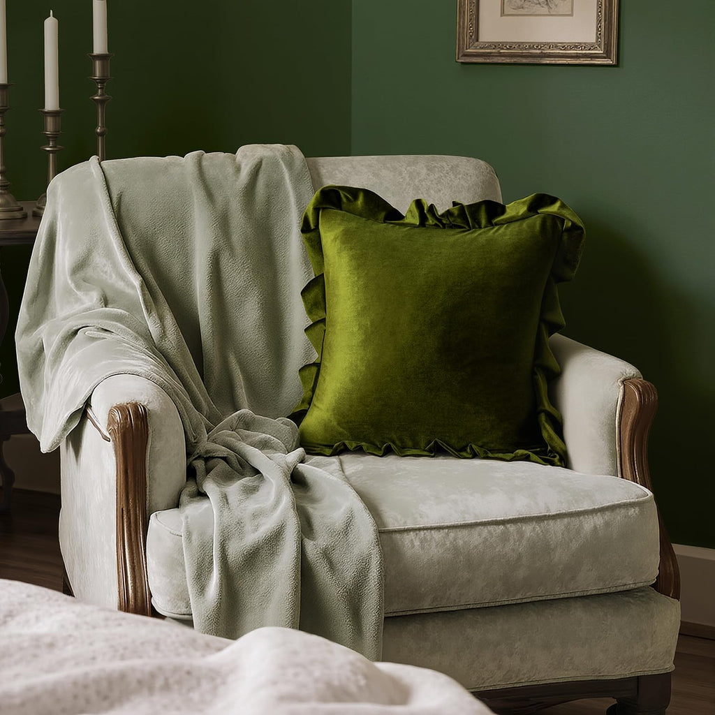 MIULEE Velvet Ruffle Throw Pillow Covers Soft Luxurious Olive Green Pack of 2 20x20 Inch Square Cushions Vintage Gothic Spring Decorative…