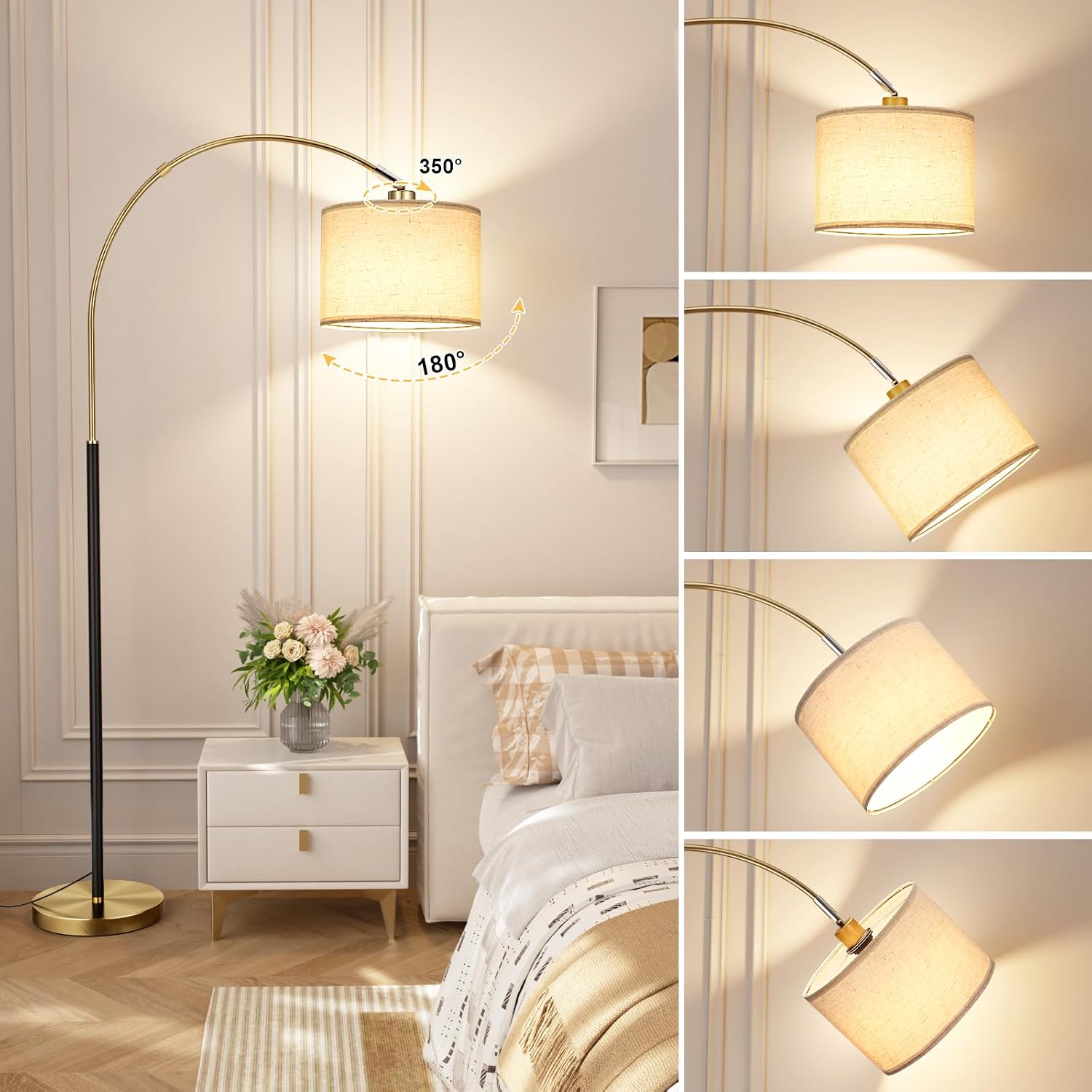 Ambimall Dimmable Arc Floor Lamp with Remote, Color Temperatures and Brightness Adjustable, Arched Floor Lamp with Rotating Head, Over…
