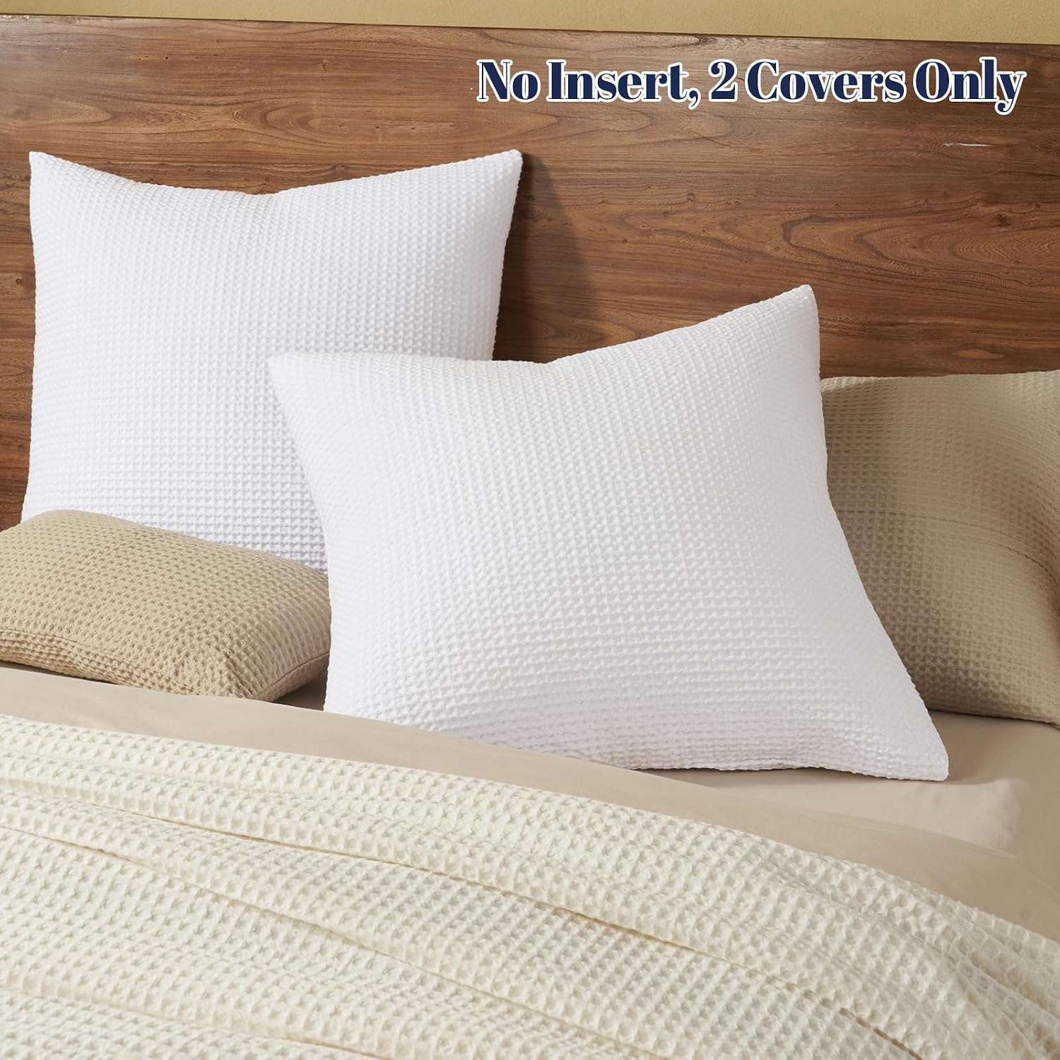 Phf 100% Cotton Waffle Weave Euro Shams 26" x 26", No Filling, 2 Pack Elegant Home Decorative Euro Throw Pillow Covers for Bed Couch Sofa,…