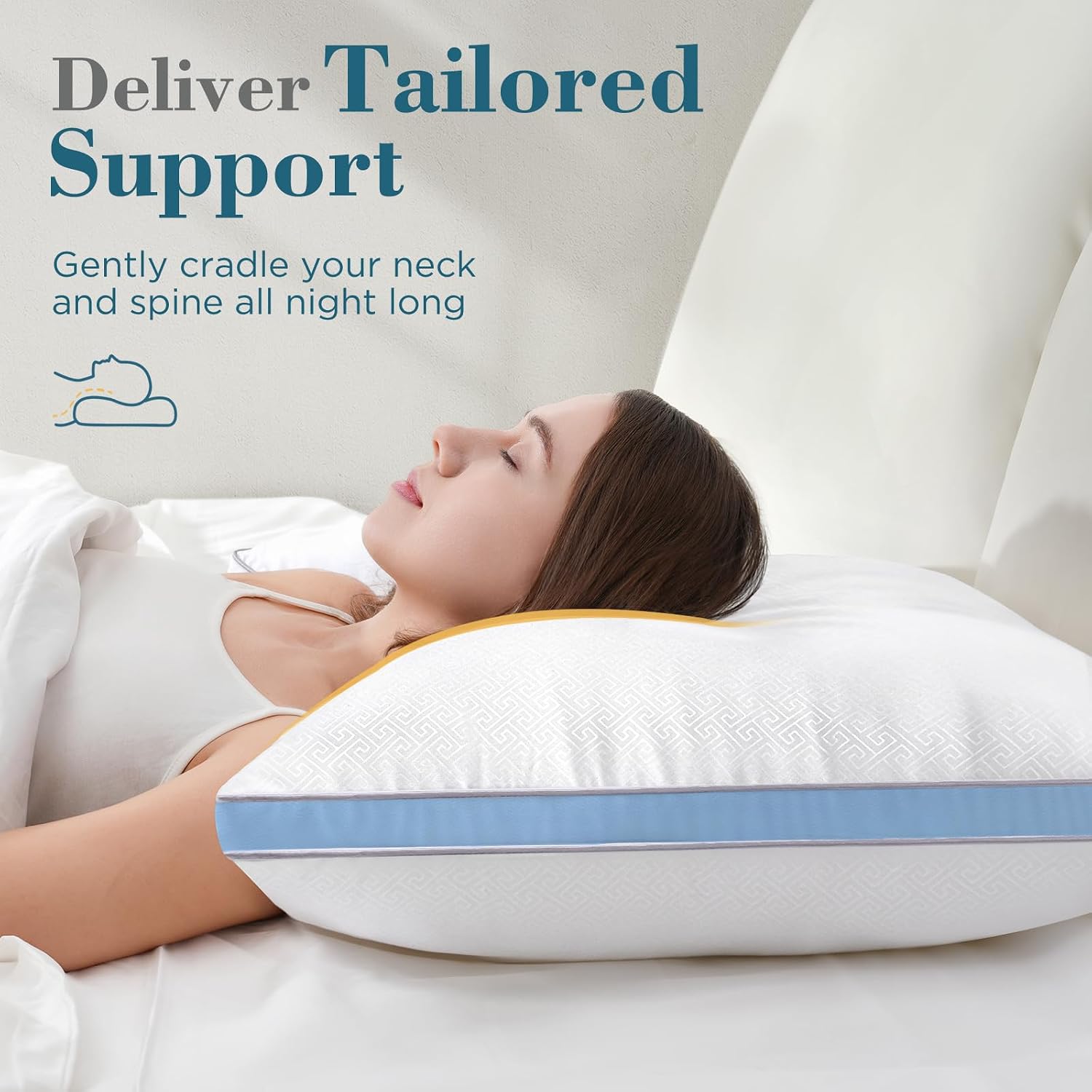 viewstar Bed Pillows Queen Size Set of 2, Firm Support Down Alternative Gusseted Pillows for Side, Back, or Stomach Sleepers, Light Blue