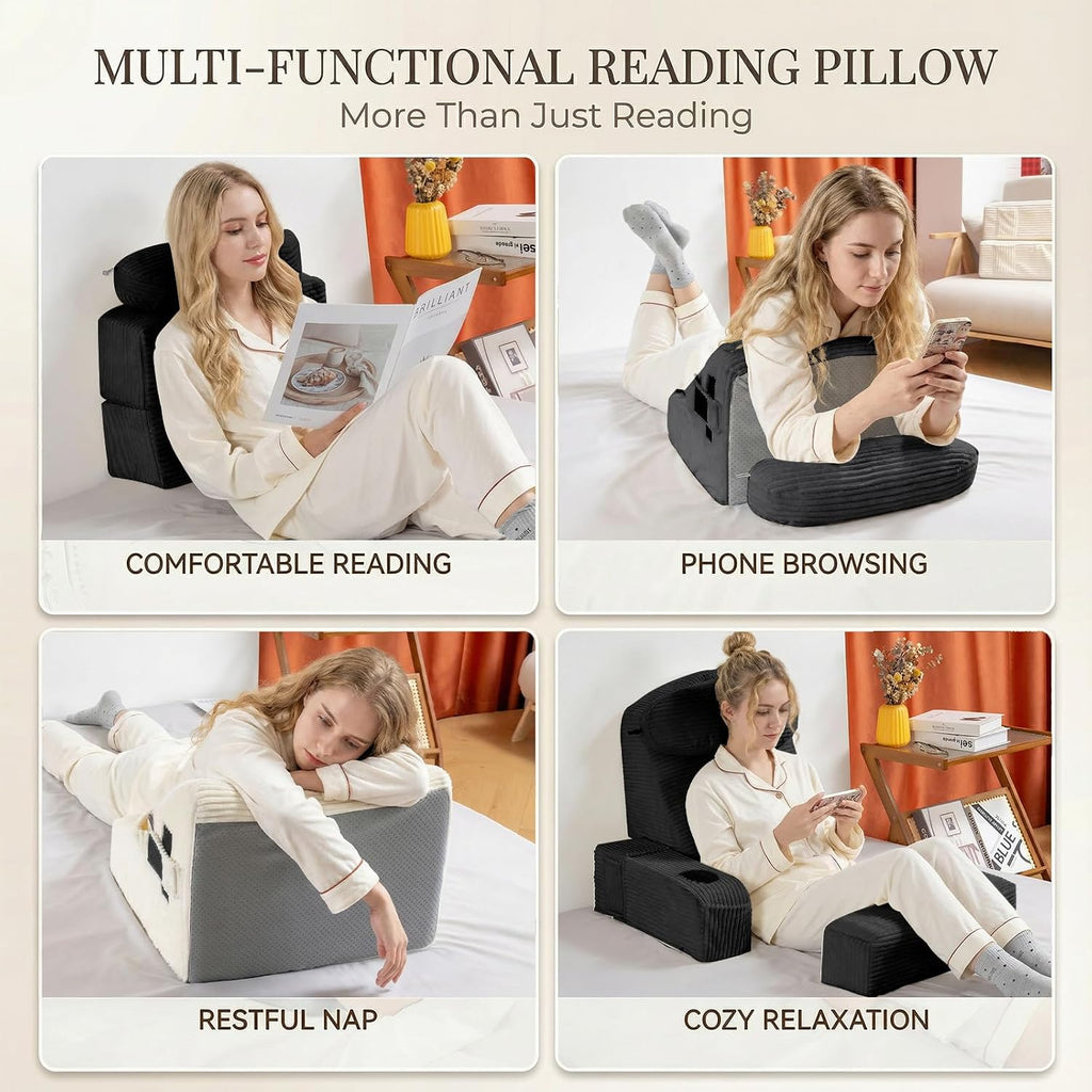 Asawesling Reading Pillow for Adults, Back Pillow for Bed Sitting Up, Backrest Pillow for Sitting in Bed, Detachable Arms with Built-in Cup…