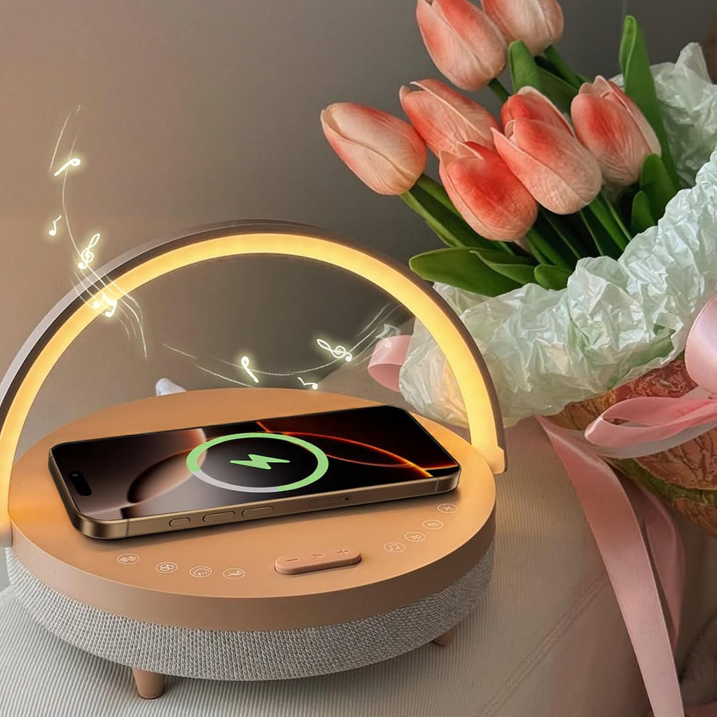 Vivilumens Birthday Gifts for Women 6 in 1 Bedside Lamps with Wireless Charger Bluetooth Speaker White Noise Machine Music Table Lamp…