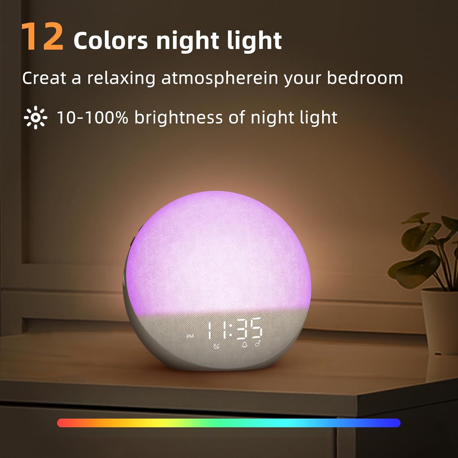 Odokee Sunrise Alarm Clock White Noise Machine: Natural Wake Up Light - Dimmable Clock with Bluetooth Speaker for Bedroom - 25 Sleep…