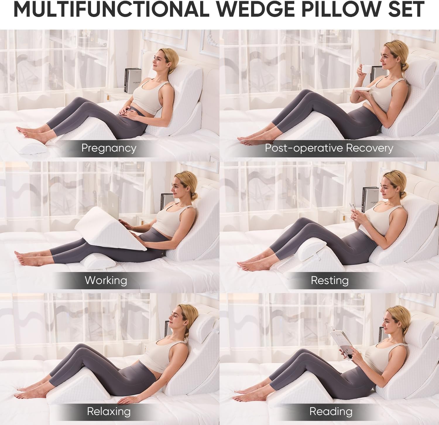 Oaisz 4 PCS Wedge Pillow Set for After Surgery, Memory Foam Orthopedic Bed Wedge Pillow Set, Adjustable Bed for Sleeping, Acid Reflux Relie…