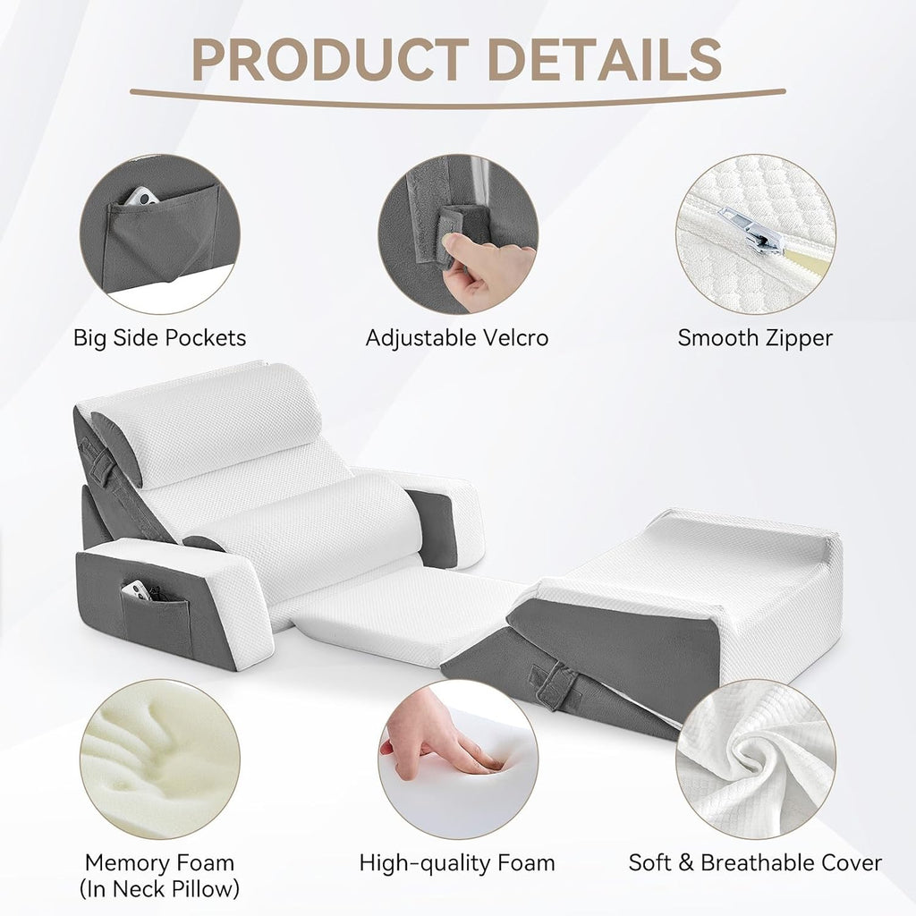 Yojoker 9PCS Orthopedic Bed Wedge Pillow Set for Sleeping, Back and Leg, Post Surgery Foam Pillow for Body, Triangle Adjustable Support Pi…
