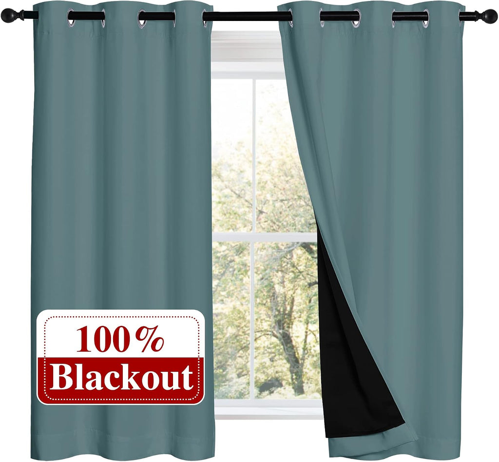 Nicetown 100% Blackout Curtains 54 inches Long, Double-Deck Completely Blackout Window Treatment Thermal Insulated Lined Drapes for Small W…
