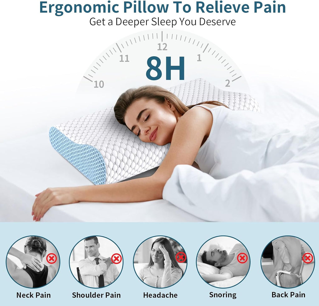 Ylekto Cervical Neck Pillow for - Ergonomic Contour Memory Foam Pillows, Cooling Side Sleeper Pillow for Sleeping, Orthopedic Bed Pillow fo…