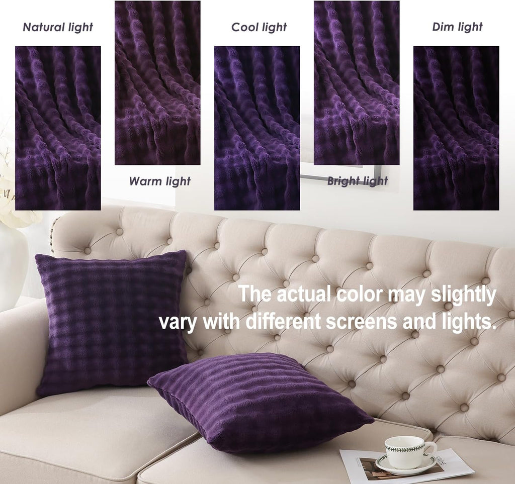 Sochow Decorative Throw Pillow Covers 18x18 Inches Set of 2, Soft Bubble Fleece Pillowcase Square Cushion Covers for Sofa Couch Bed, Auberg…