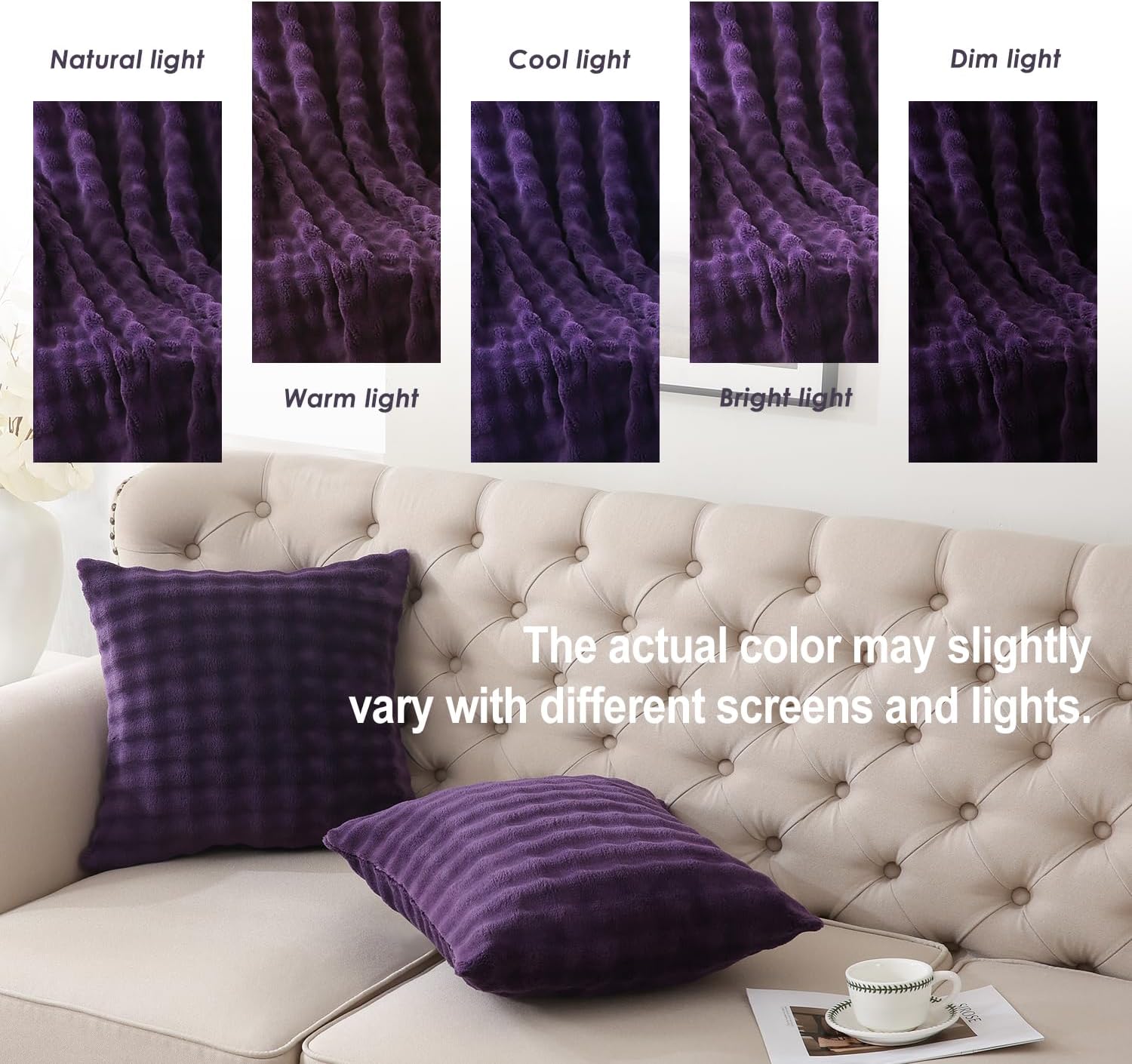 Sochow Decorative Throw Pillow Covers 18x18 Inches Set of 2, Soft Bubble Fleece Pillowcase Square Cushion Covers for Sofa Couch Bed, Auberg…