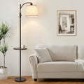 AIDENOEY Fully Dimmable Floor Lamp for Living Room, Standing Lamp Rotary Switch with Table&Linen Beige Shade, Black Tall Lamps for Bedroom…