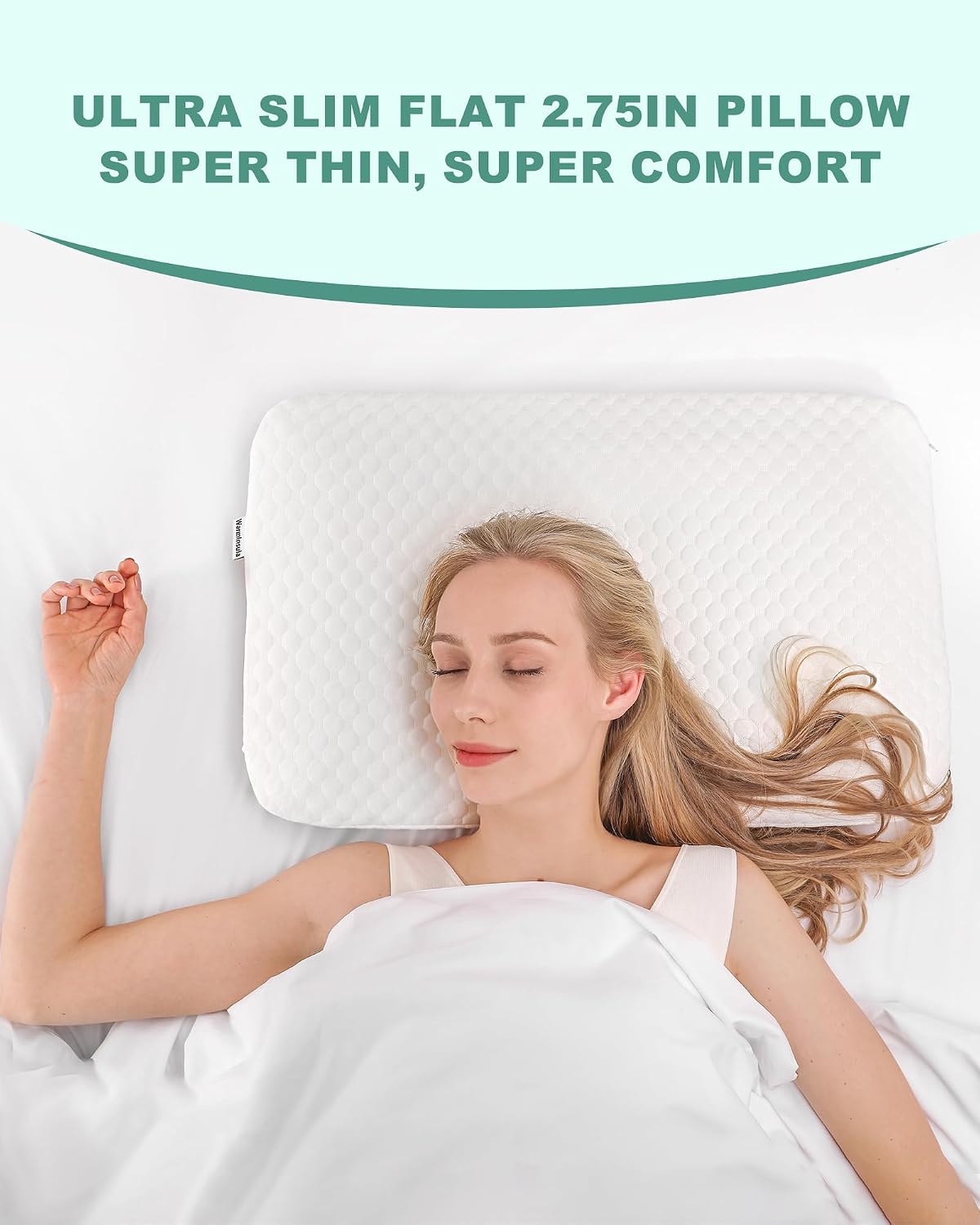 WarmInsula Thin Pillow 2.75" Memory Foam Ultra Pillow for Stomach and Back Sleepers Soft Yet Supportive Flat Stomach Sleeper Pi…