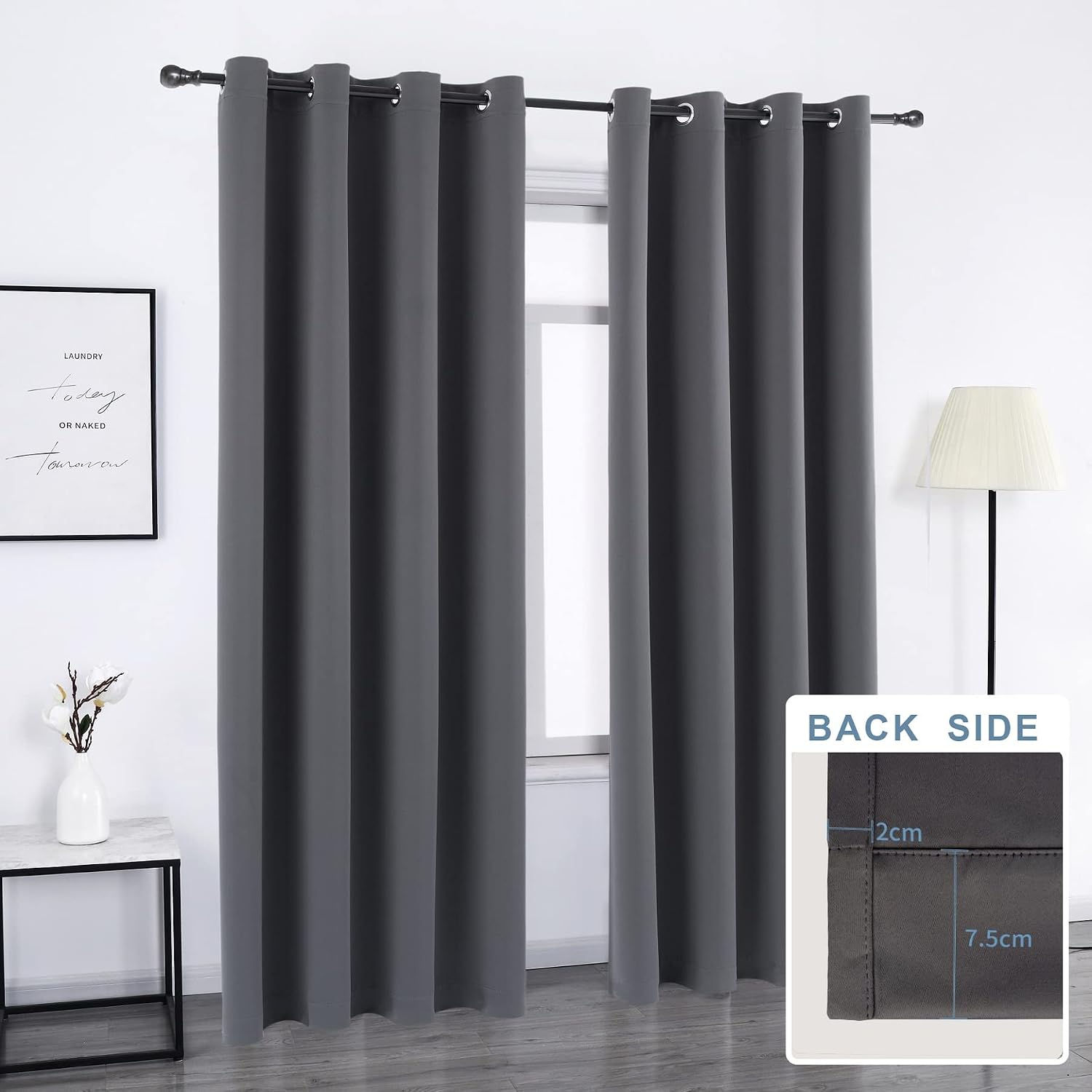 Pickluc Grey Blackout Curtain Panels with Grommet, Light Blocking Drapes for Living Room, Thermal Insulated, Noise Reduction, Privacy Prote…