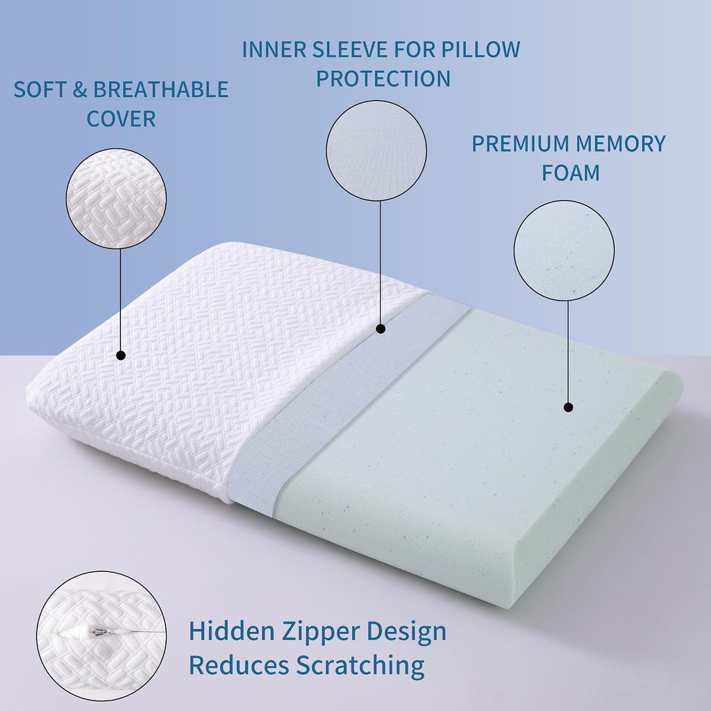 bigpawl Ultra Thin, Flat Pillow for Sleeping 2.25 Inch Height, Thin Memory Foam Pillow for Stomach Sleeper, Bed Pillow for Side…
