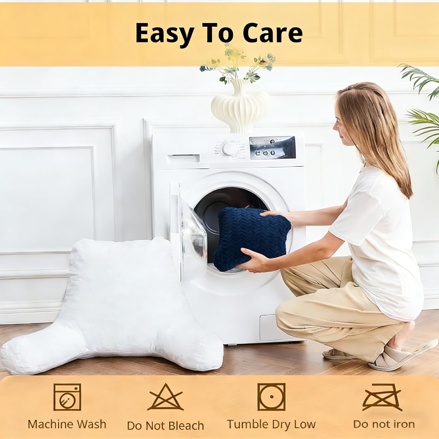 Blue Bed Reading Pillow for Adults, Memory Foam Backrest Pillow with Armrests for Sitting Up in Bed, Support for Back & Arms, Removable…