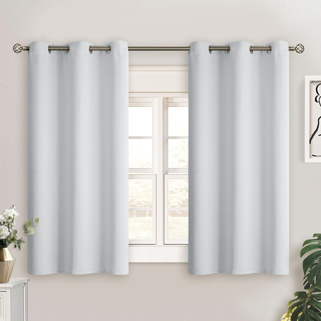 BGment Greyish White Short Room Darkening Curtains for Small Windows, 38 x 45 Inch Thermal Insulated Tier Set of 2 Panels Sun Blocking Drap…