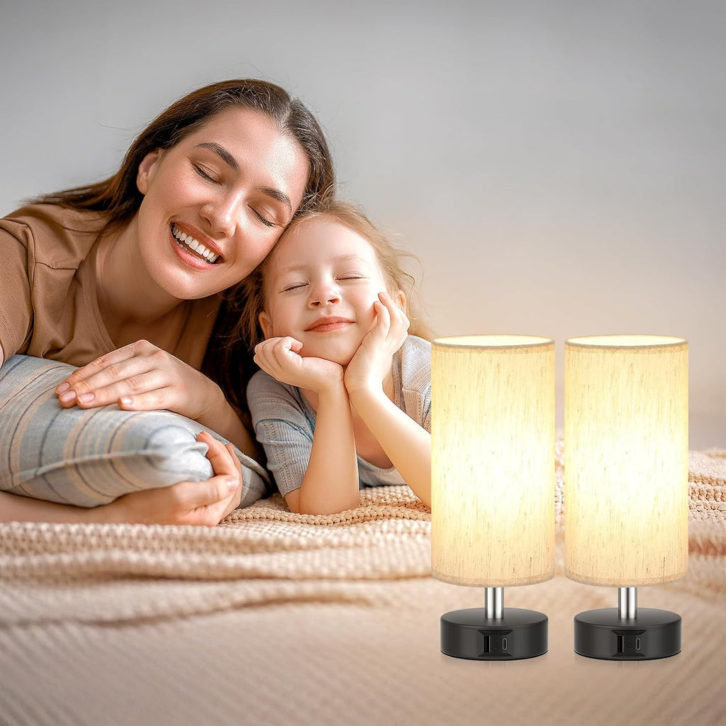 PartageiZ Small Touch Lamps Set of 2 - Table Lamps for Nightstand, Minimalist Bedside Lamps for Bedroom with 3000K Dimmable Bulbs
