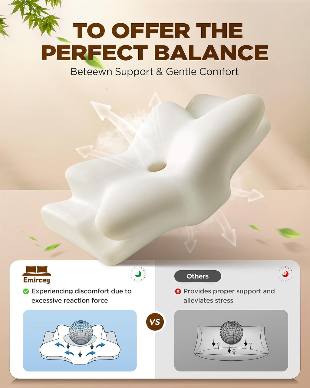 Emircey Sleep Cervical Neck Pillow Sleeping, Ergonomic Contour Side Sleeper Pillows Adults, Cooling Orthopedic Pillow Suppo…